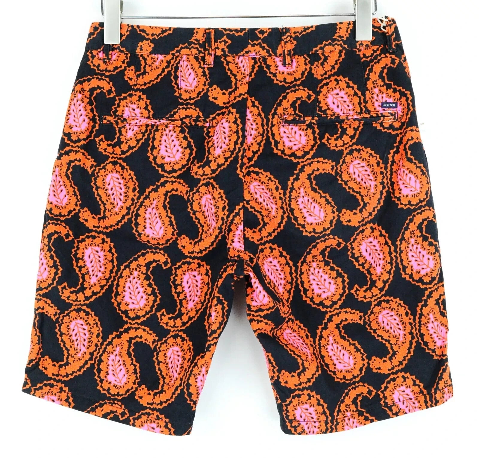 SCOTCH & SODA Men's Shorts W29 Black Orange Paisley Cotton Pattern Ams Couture