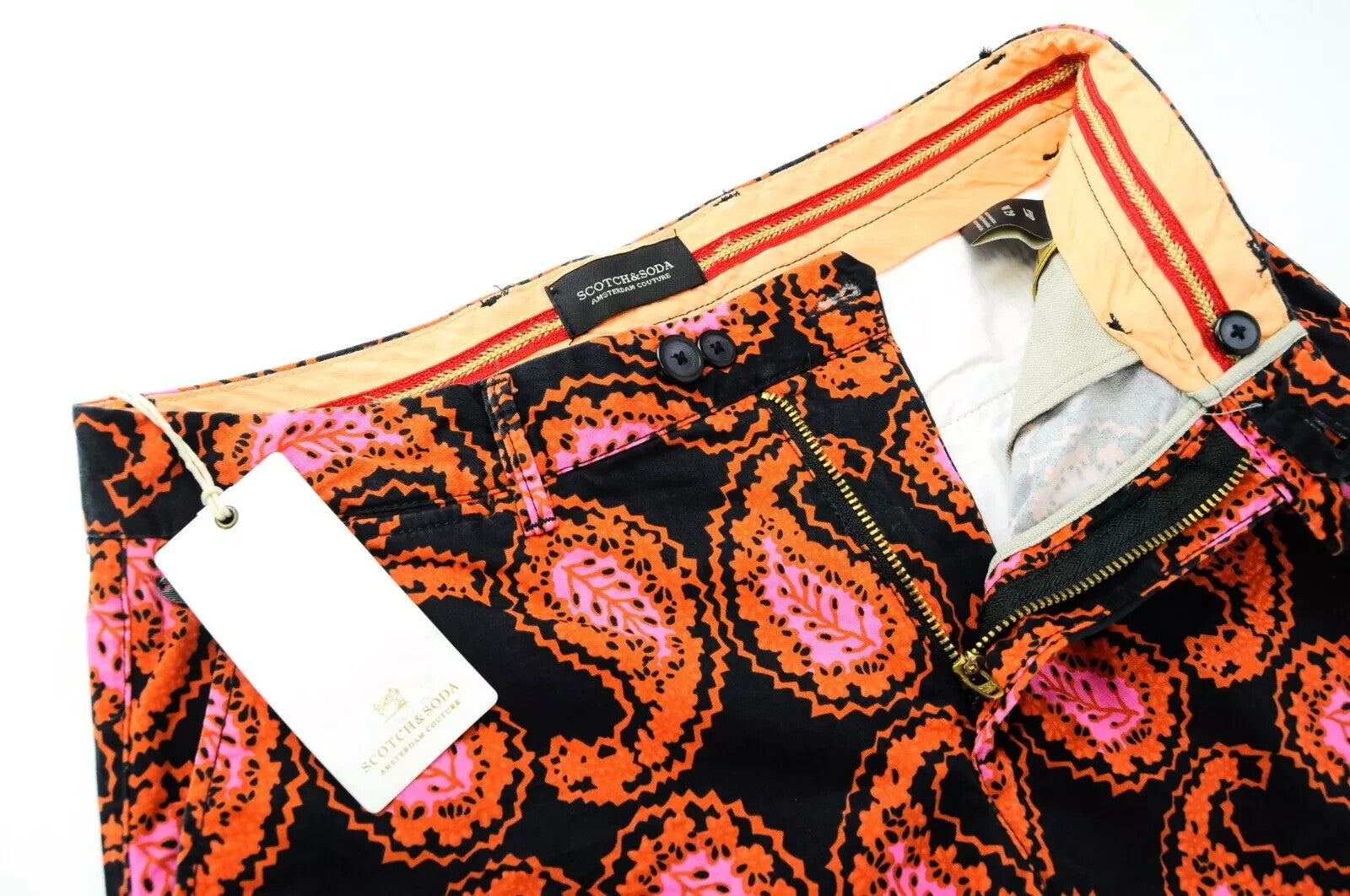 SCOTCH & SODA Men's Shorts W29 Black Orange Paisley Cotton Pattern Ams Couture