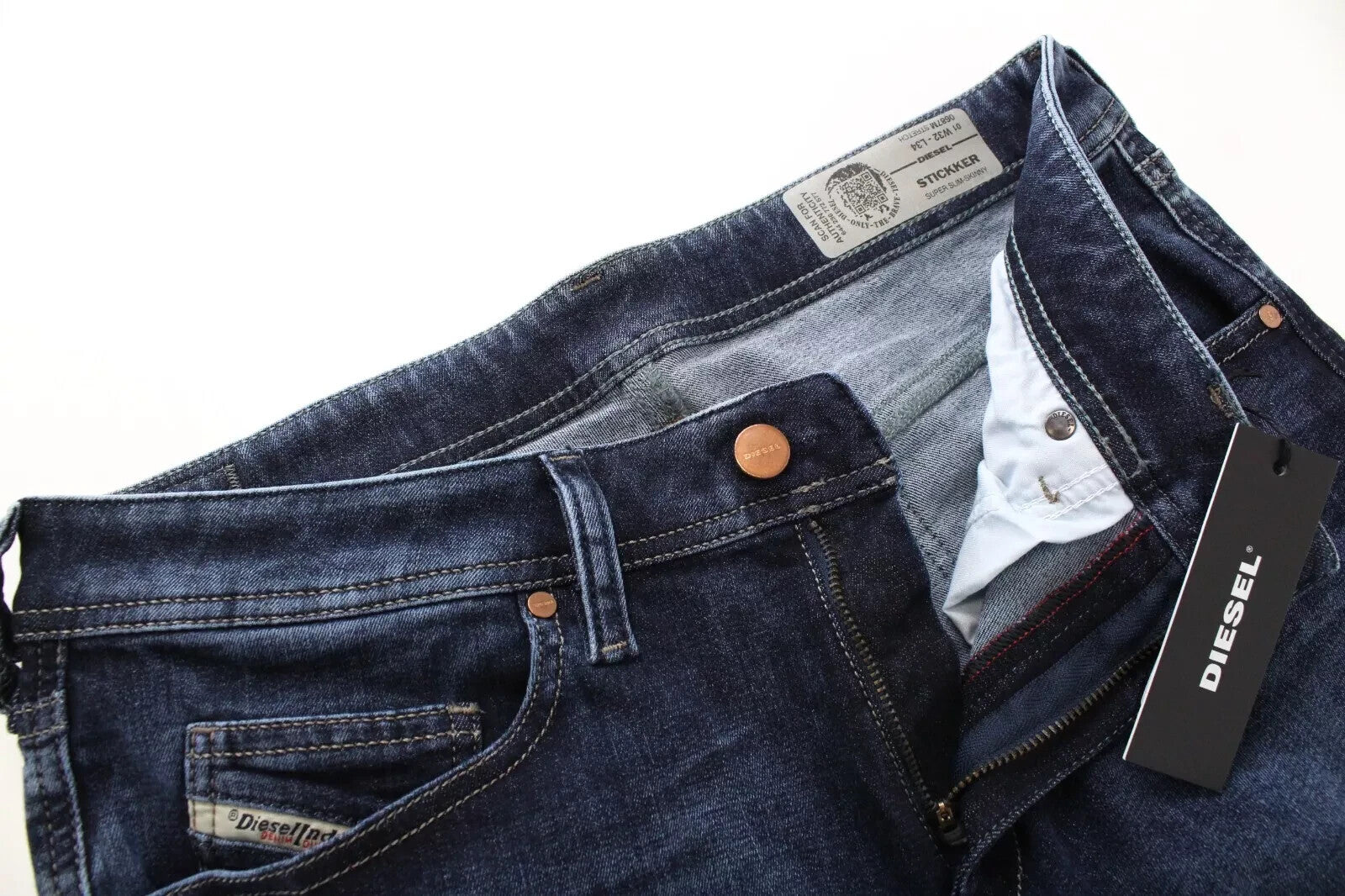 DIESEL Stickker 0687M Mens Jeans W32/L34 Slim Skinny Blue Cotton Wash Stretch