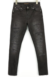 NUDIE Skinny Lin Used Black Men Jeans W28/L32 Distressed Zip Fly Faded Casual