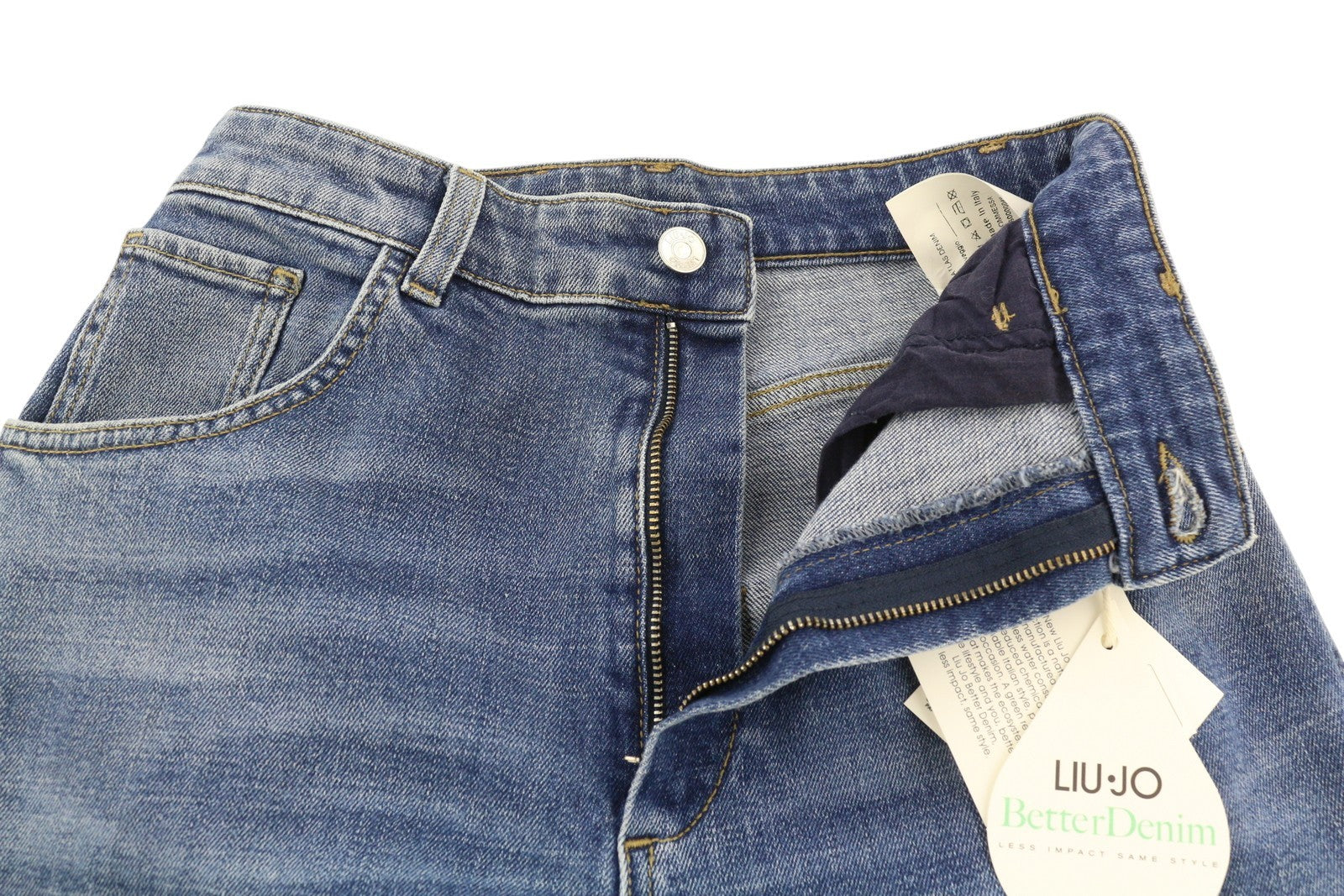 LIU JO Palazzo Women Jeans W28 High Waist Washed Denim Blue Slim Fit Pockets