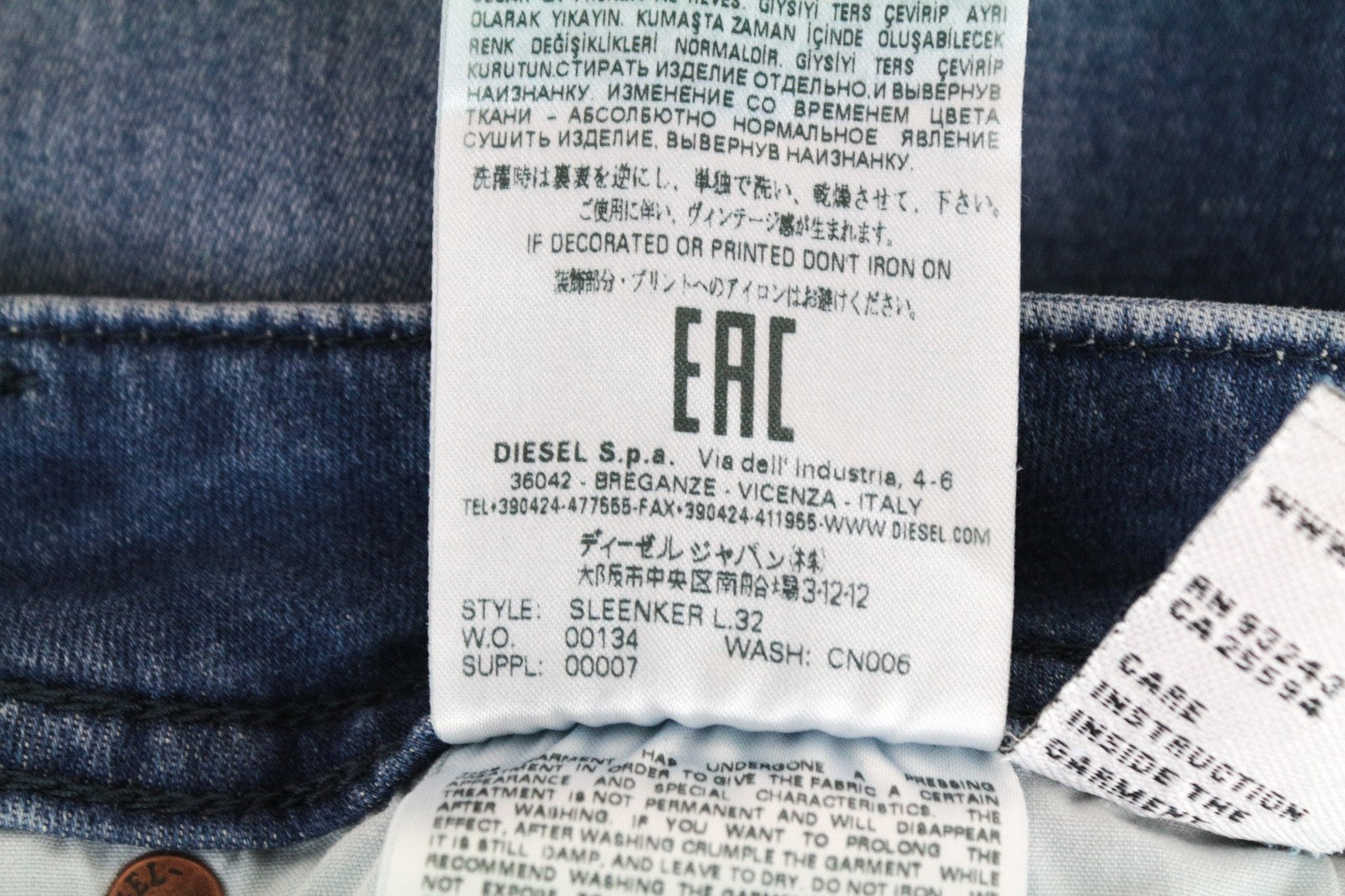 DIESEL Sleenker CN006 Men's Jeans W36/L32 Blue Slim Skinny Fit Stretch