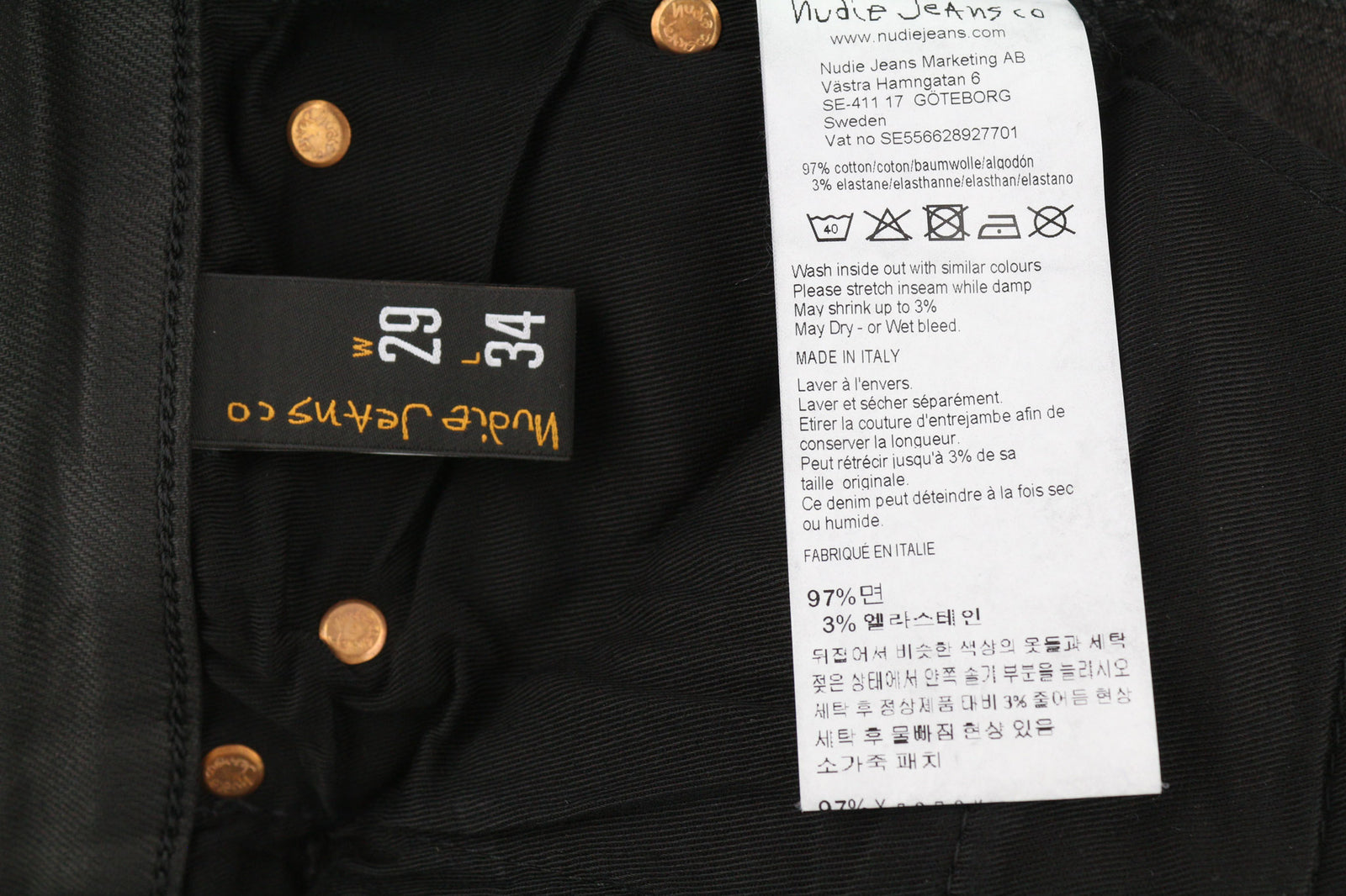 NUDIE Hightop Tilde Painted Black Women Jeans W29/L34 Skinny Fit Zip Fly Faded