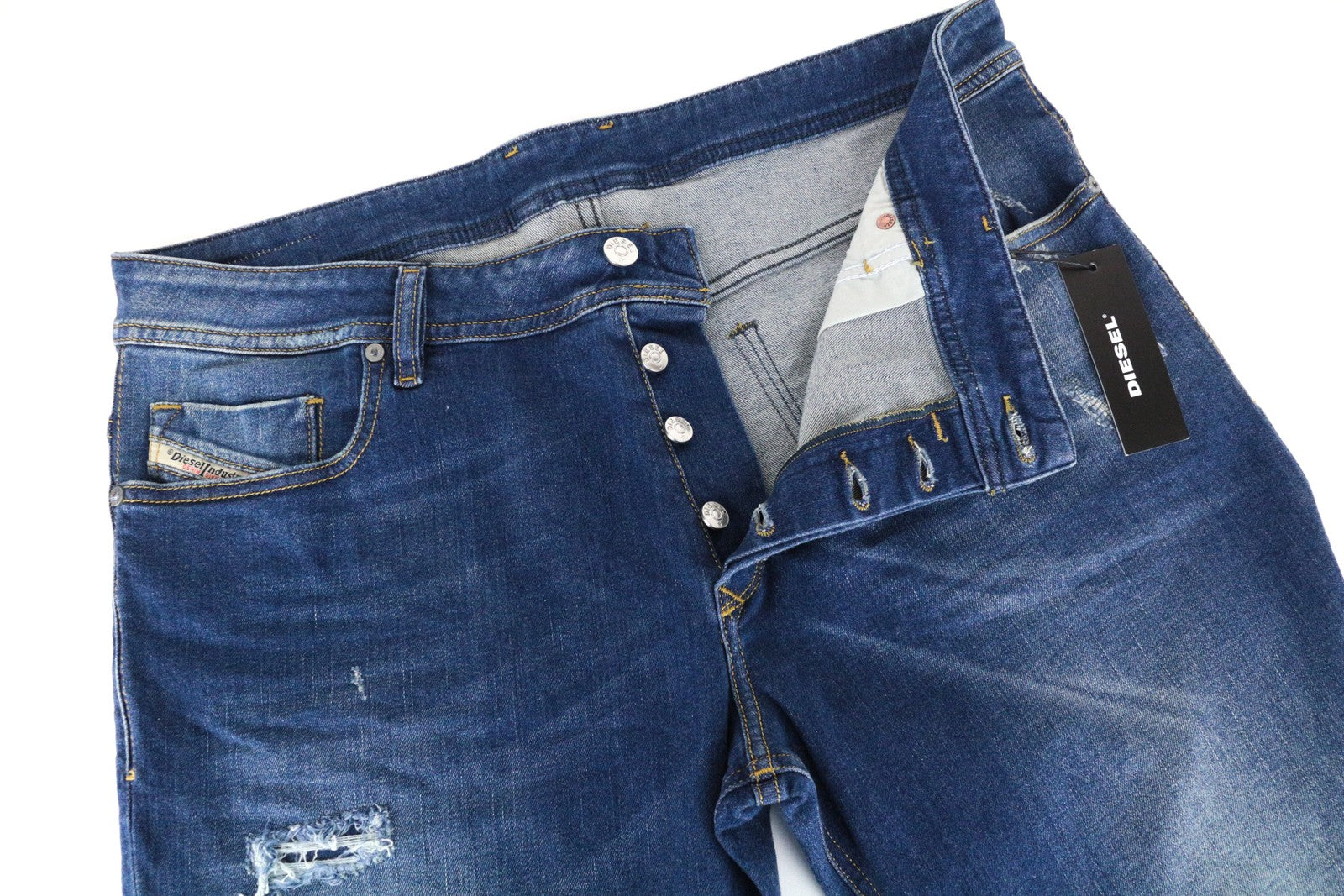 DIESEL Sleenker CN034 Men's Jeans W38/L32 Blue Slim Skinny Ripped Stretch