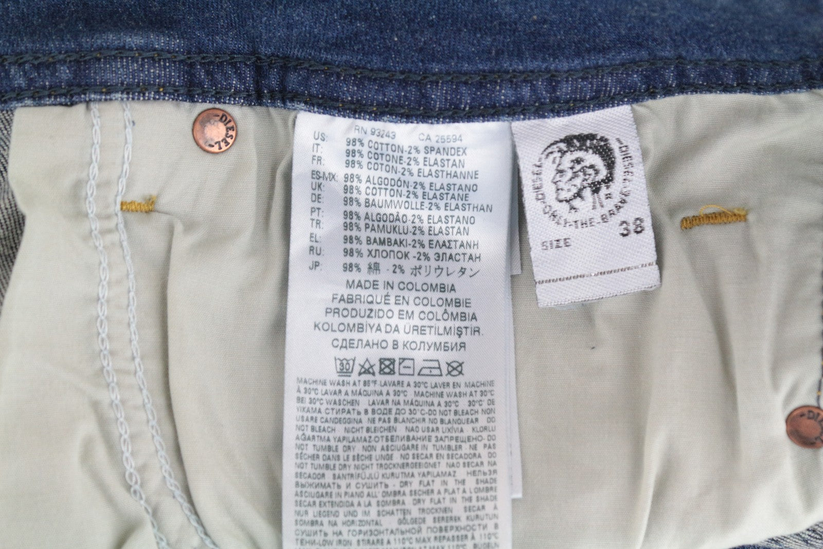 DIESEL Sleenker CN034 Men's Jeans W38/L32 Blue Slim Skinny Ripped Stretch