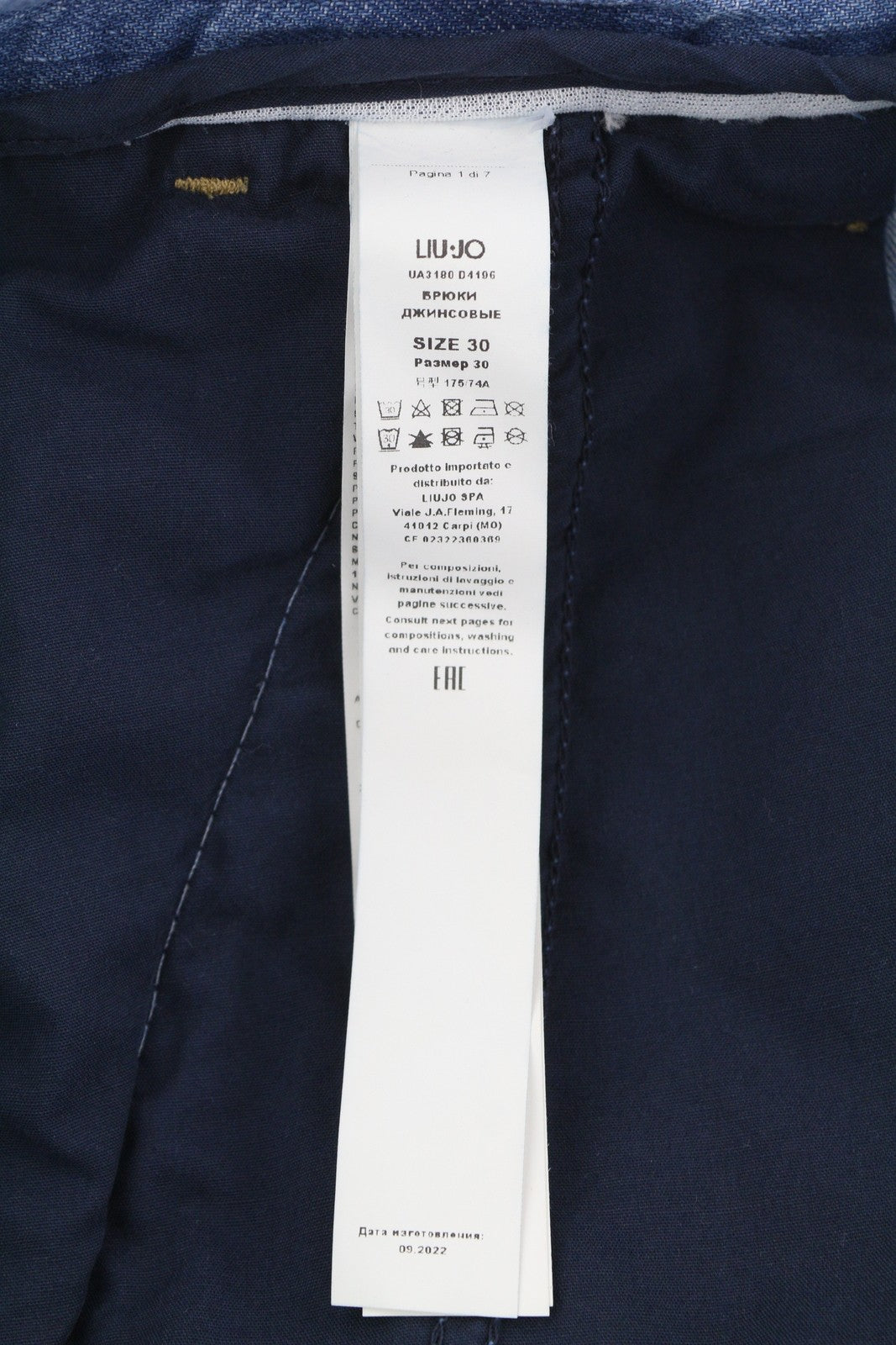 LIU JO Women Jeans W30 High Waist Straight Fit Chino Pockets Zip Fly Blue Denim