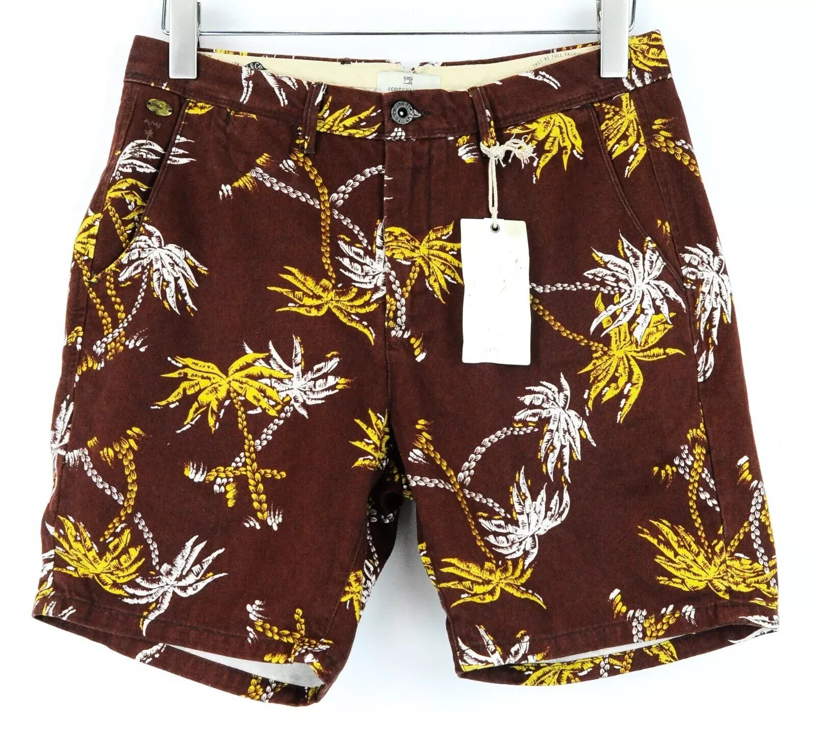 SCOTCH & SODA Palm Print Shorts W30 Men Brown Cotton Pure Ams Couture Summer