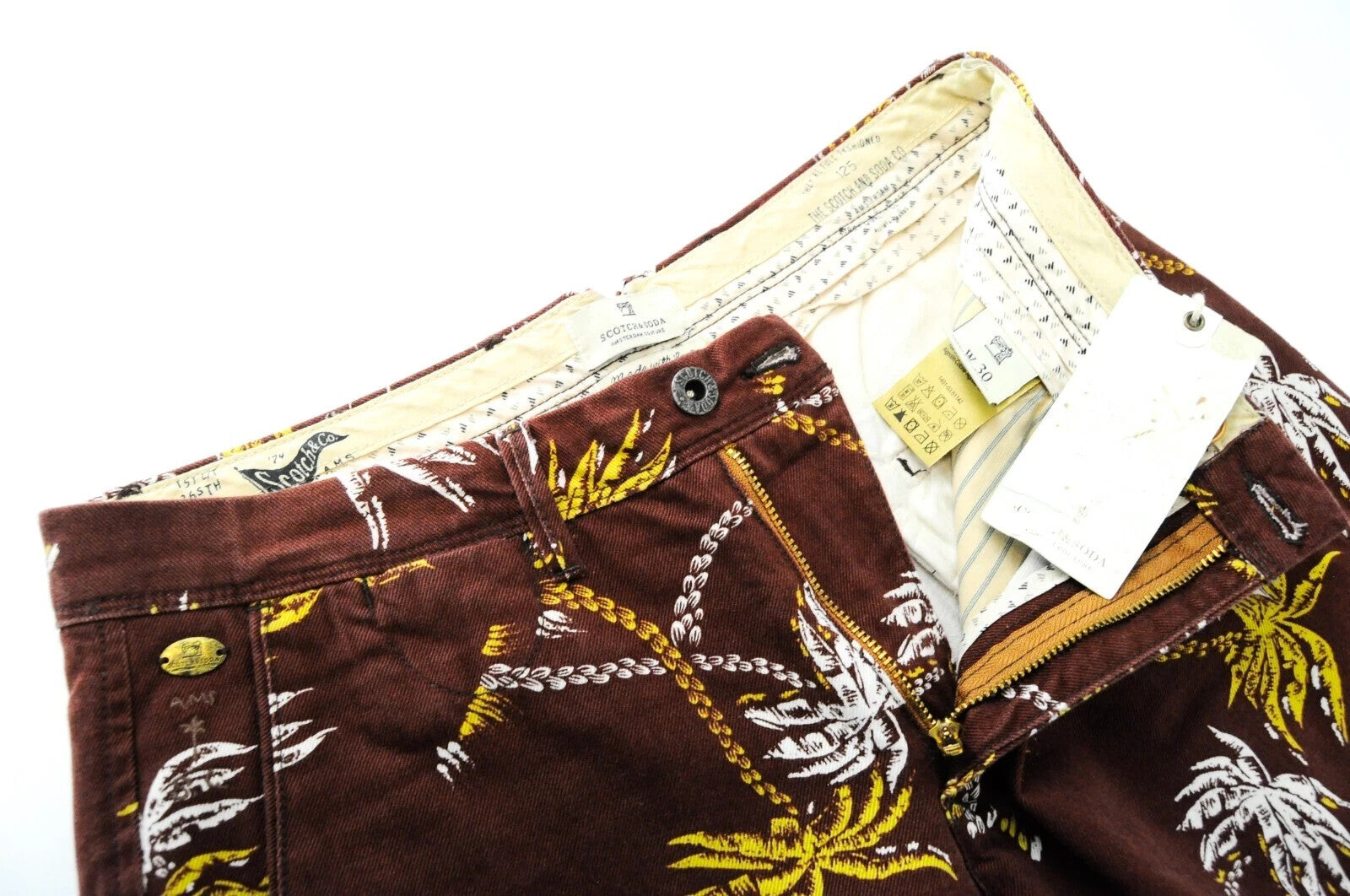 SCOTCH & SODA Palm Print Shorts W30 Men Brown Cotton Pure Ams Couture Summer