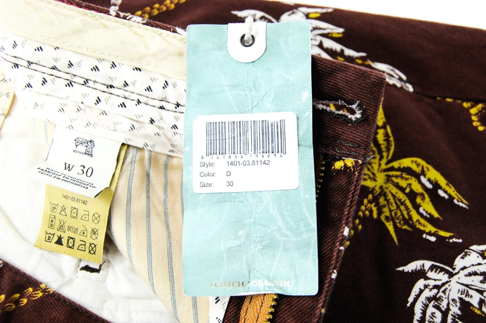 SCOTCH & SODA Palm Print Shorts W30 Men Brown Cotton Pure Ams Couture Summer