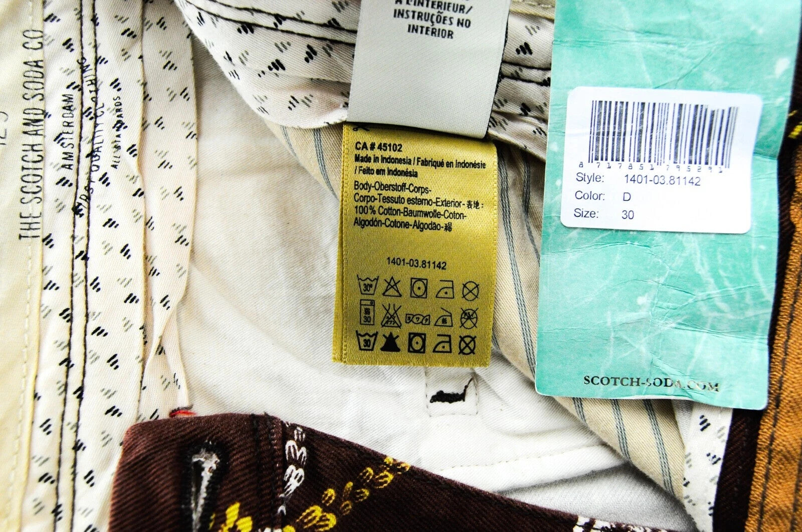 SCOTCH & SODA Palm Print Shorts W30 Men Brown Cotton Pure Ams Couture Summer