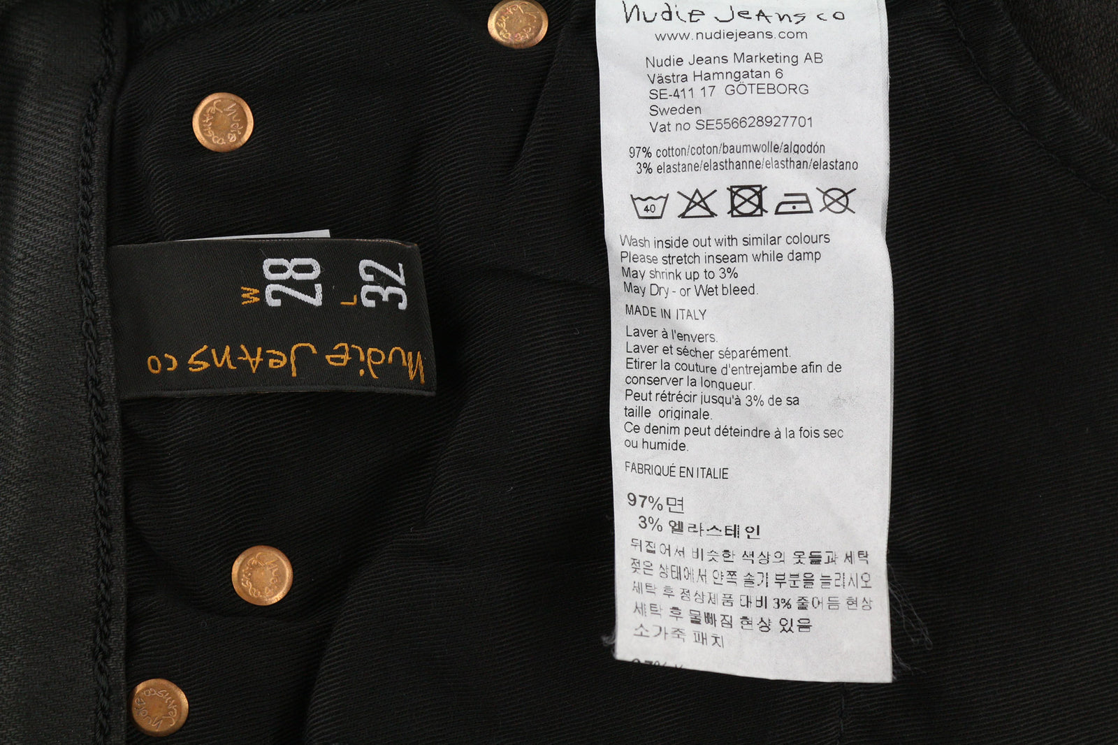 NUDIE Hightop Tilde Painted Black Women Jeans W28/L32 Skinny Fit Zip Fly Denim