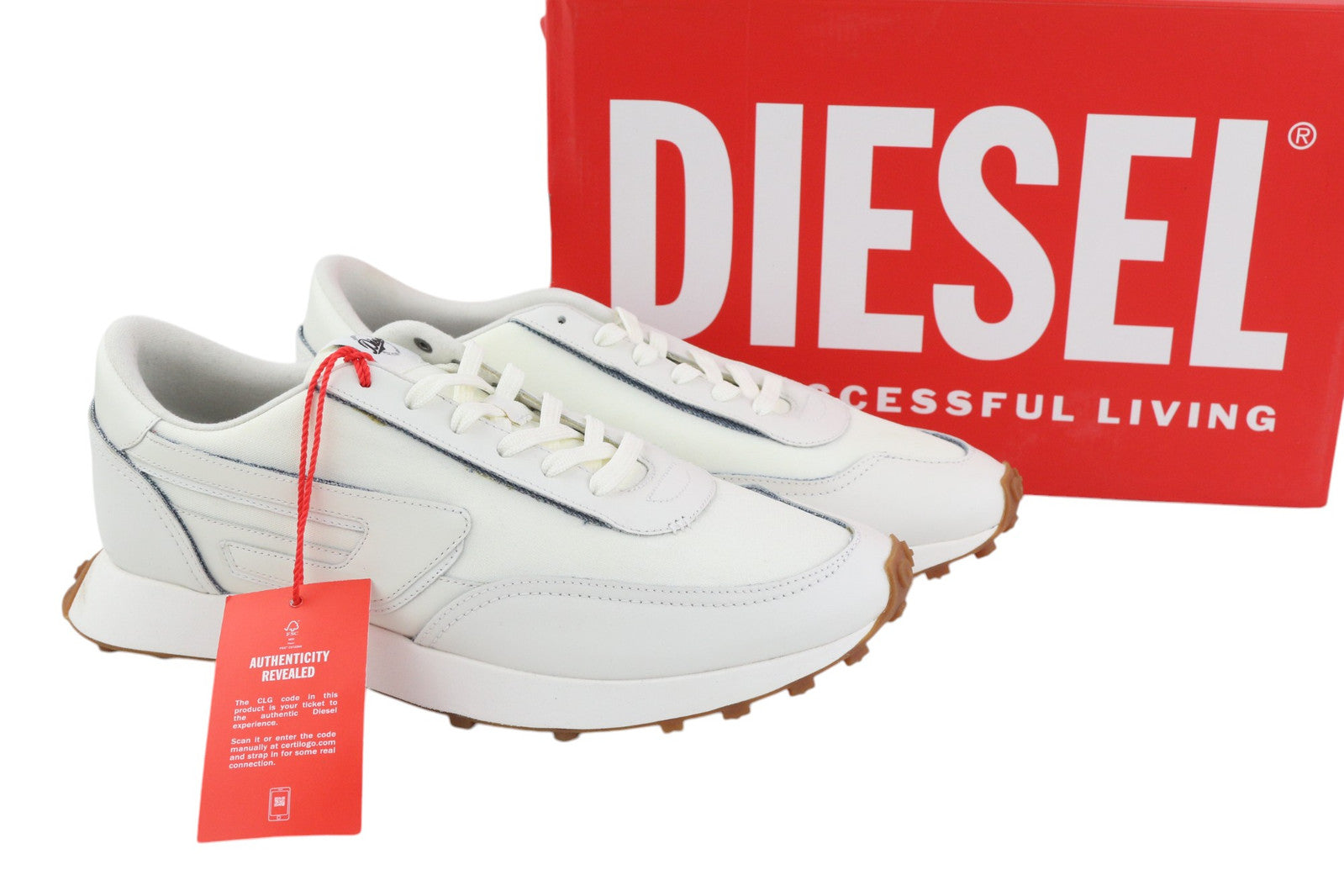 DIESEL S-Racer LC Men Sneakers EU44.5 White Suede Lace Up RRP€195 Trainers
