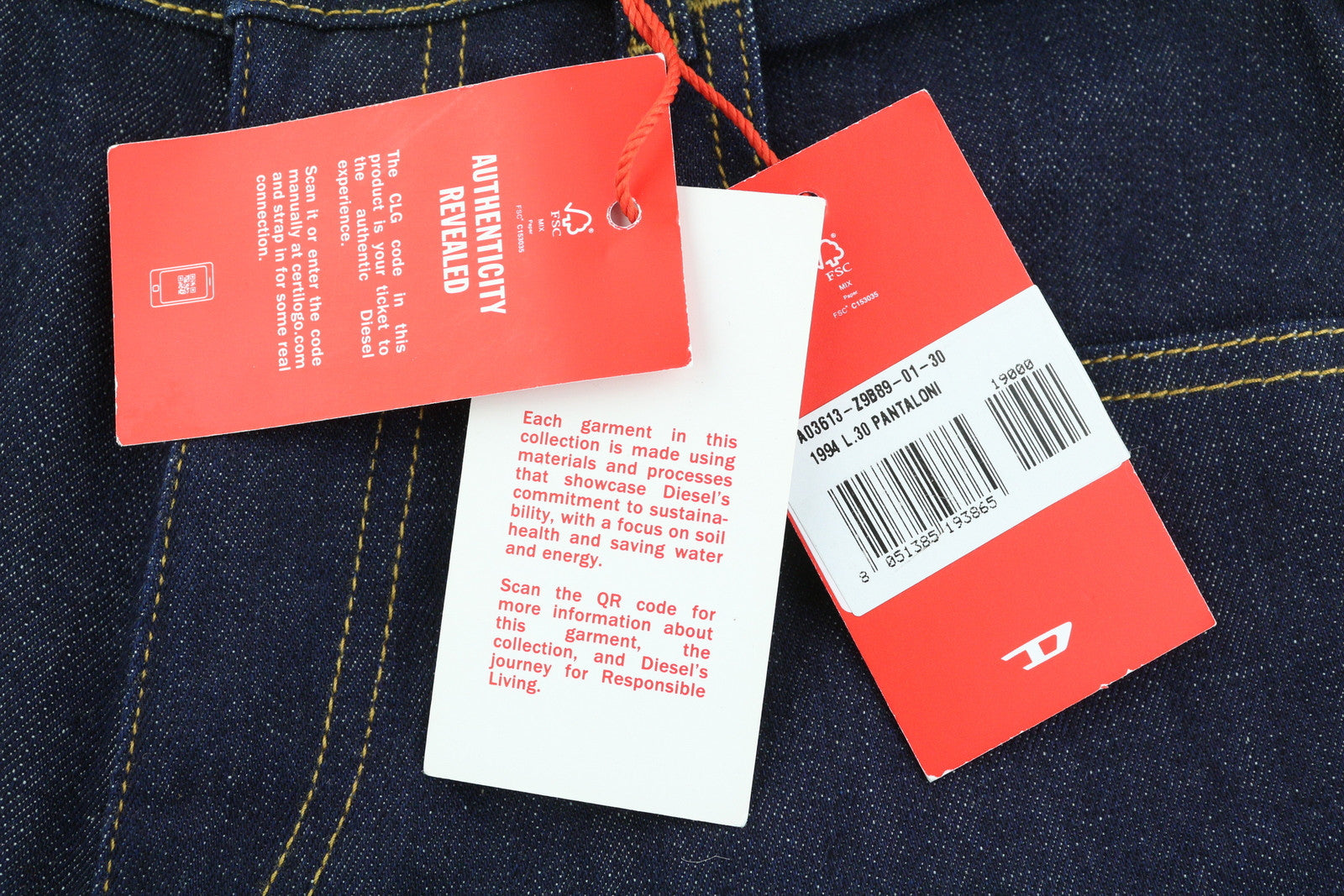 DIESEL 1994 Z9B89 Men Jeans W30/L30 Slim Fit Straight Leg High Waist Denim Blue