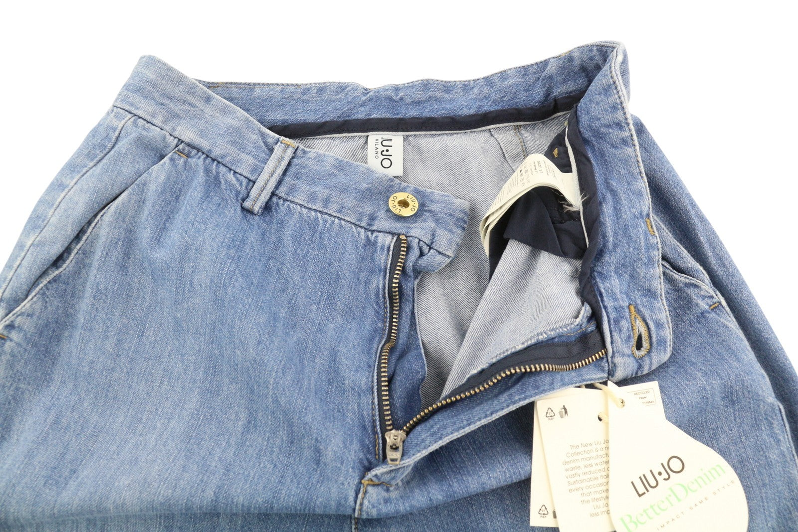 LIU JO Women Jeans W27 High Waist Straight Fit Zip Fly Denim Light Blue Logo