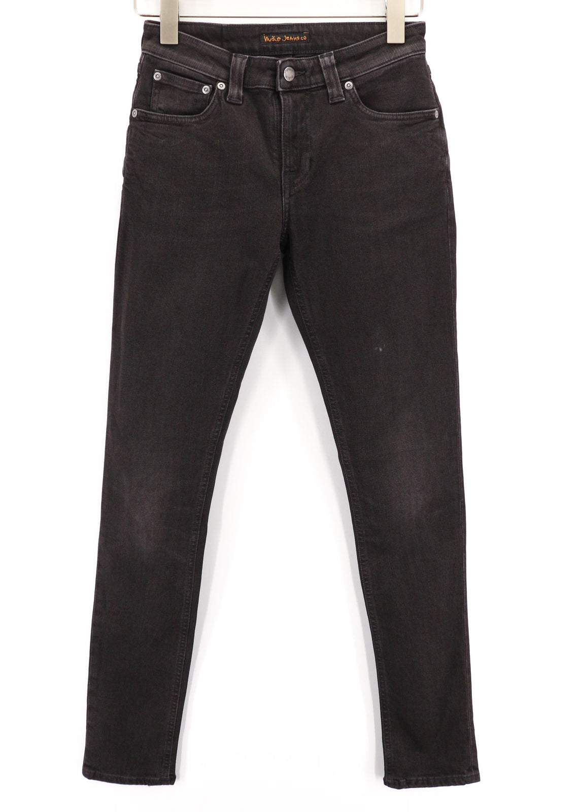 NUDIE Skinny Lin Used Black Men Jeans W28/L32 Whiskers Zip Fly Casual Cotton