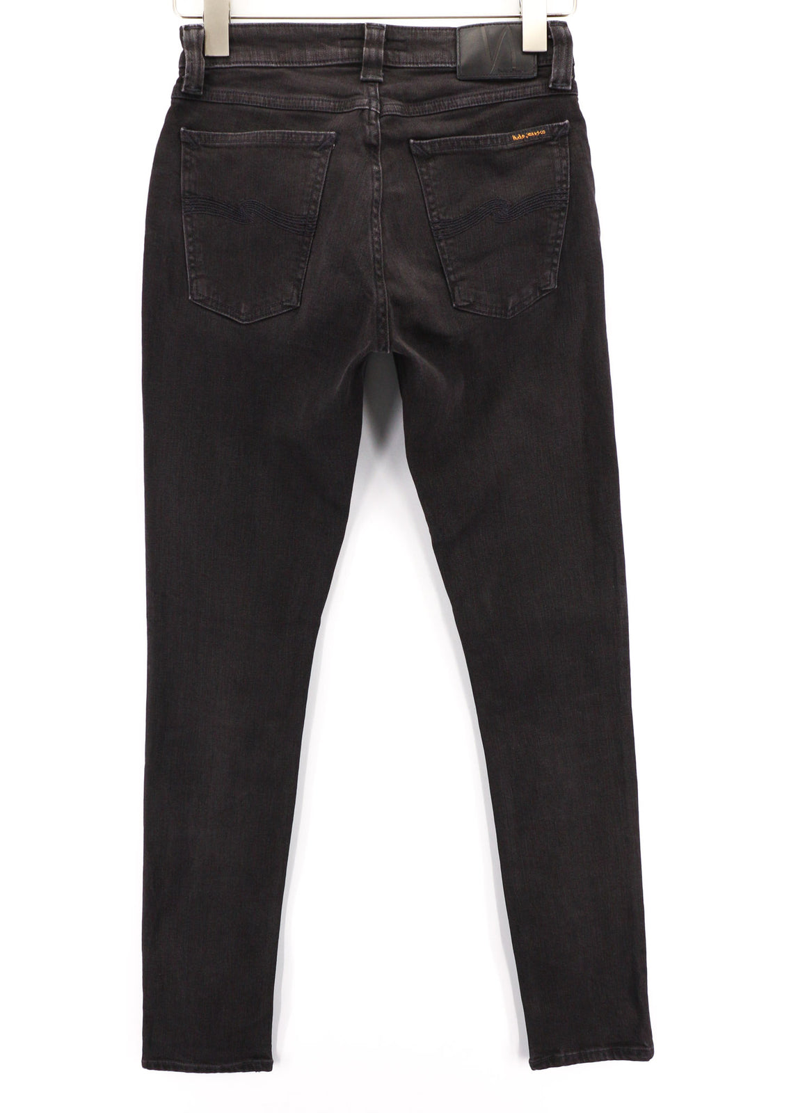 NUDIE Skinny Lin Used Black Men Jeans W28/L32 Whiskers Zip Fly Casual Cotton