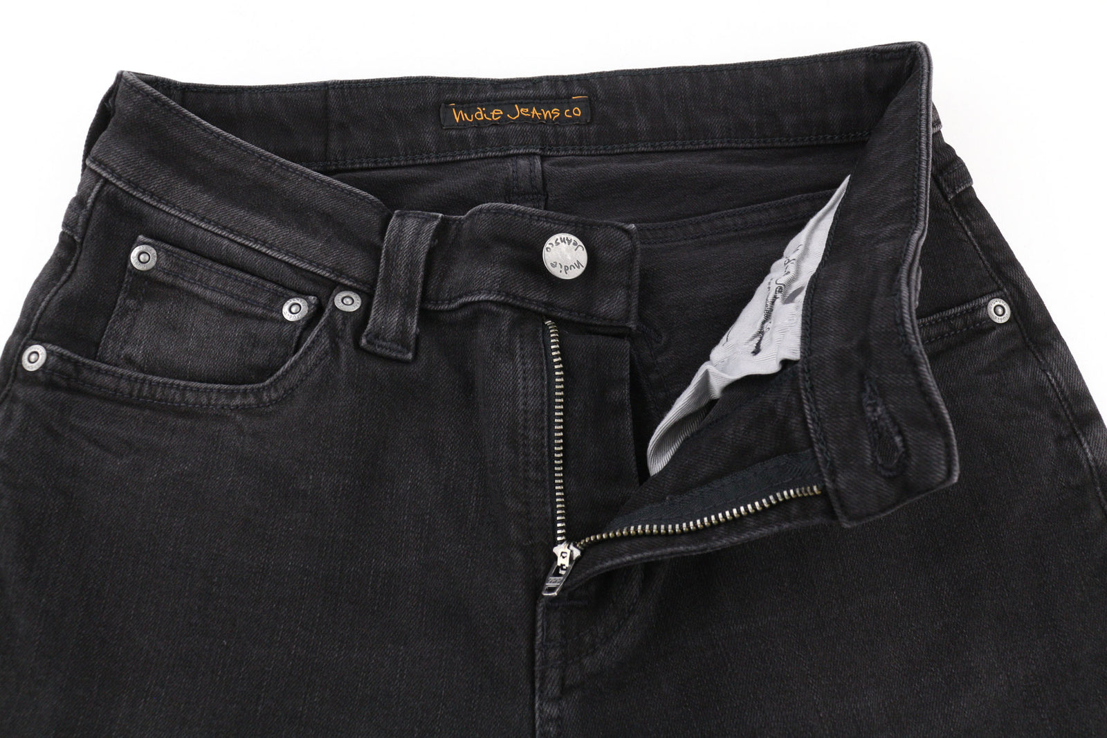 NUDIE Skinny Lin Used Black Men Jeans W28/L32 Whiskers Zip Fly Casual Cotton