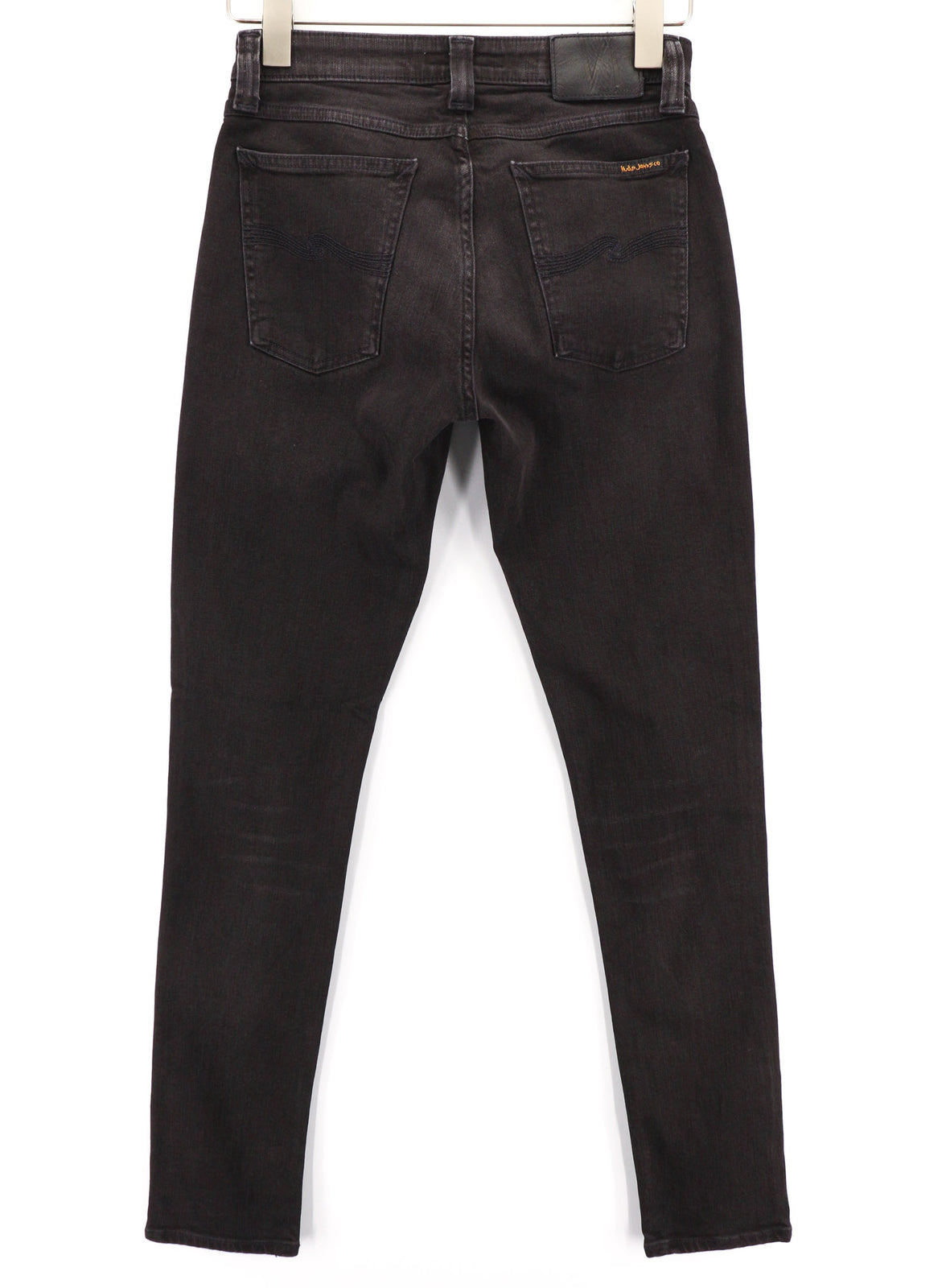 NUDIE Skinny Lin Used Black Men Jeans W29/L32 Faded Zip Fly Organic Cotton Denim