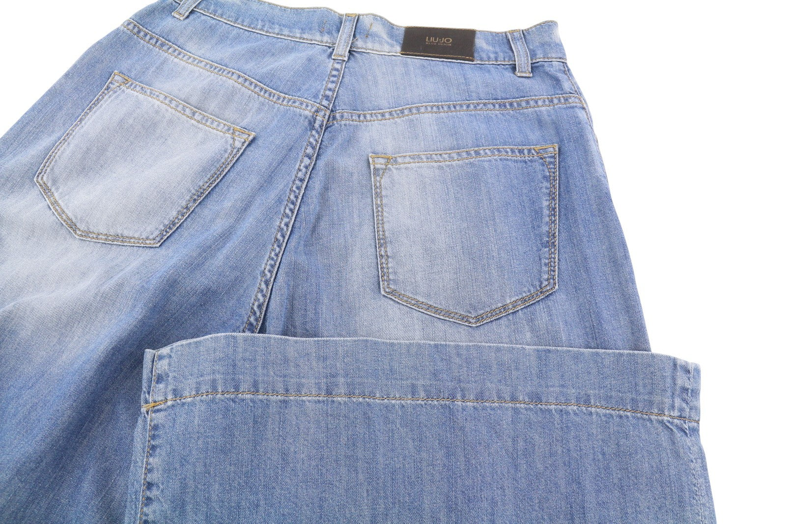 LIU JO Flare Women Jeans W28 High Waist Wide Leg Zip Fly Washed Denim Blue Logo