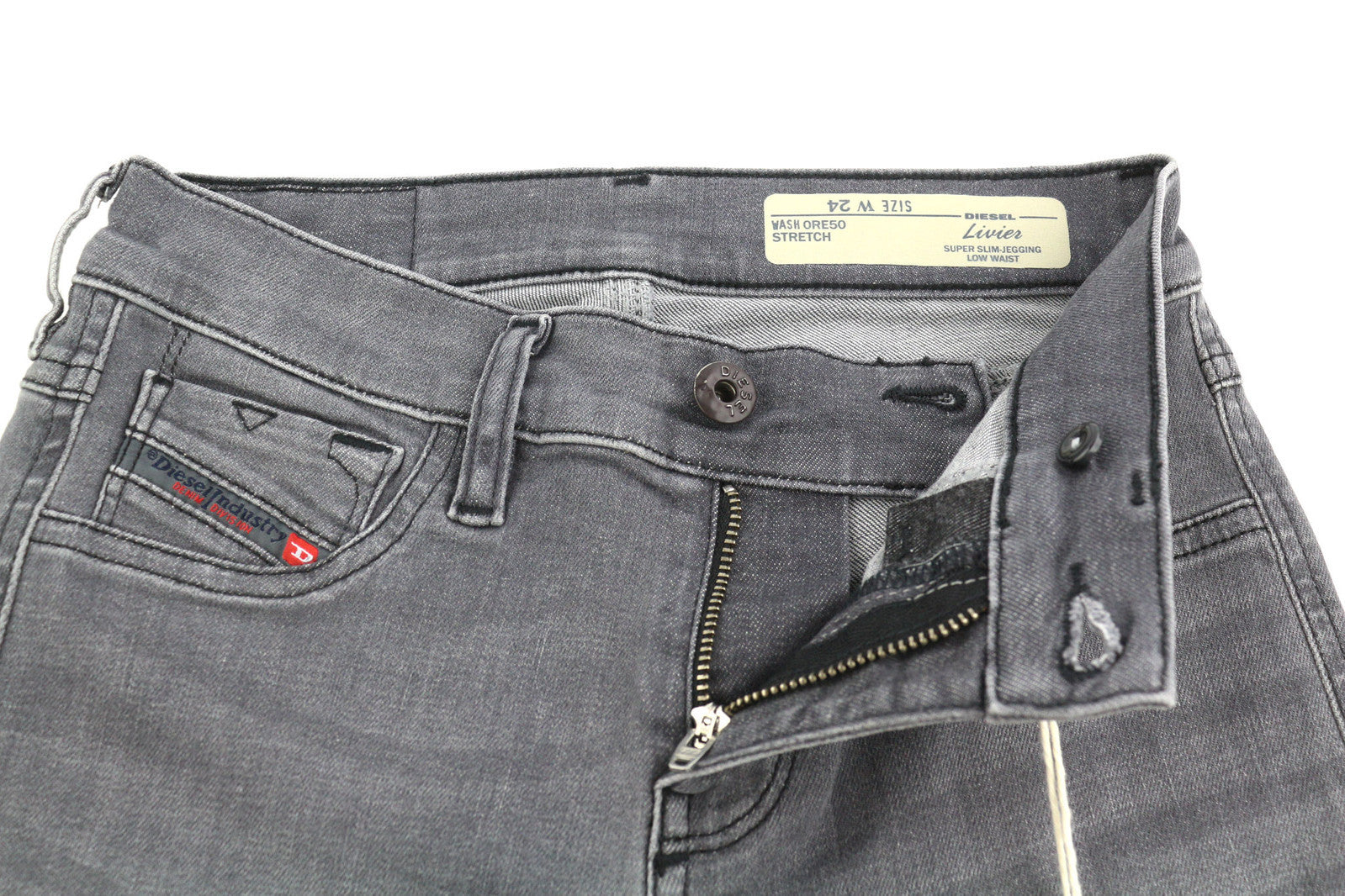 DIESEL Livier 0RE50 Women Jeans W24 Super Slim Jegging Low Waist Stretch Grey