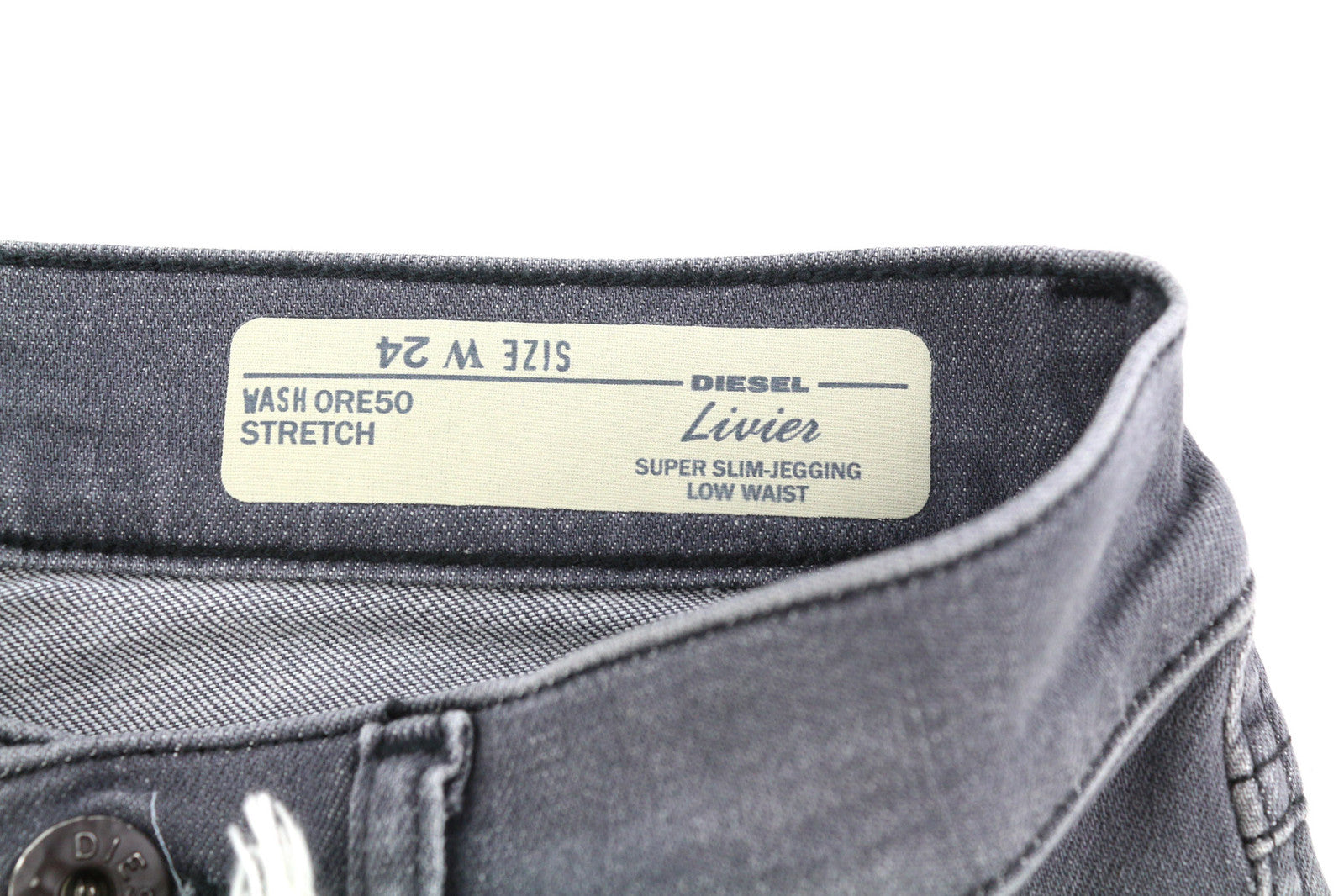 DIESEL Livier 0RE50 Women Jeans W24 Super Slim Jegging Low Waist Stretch Grey