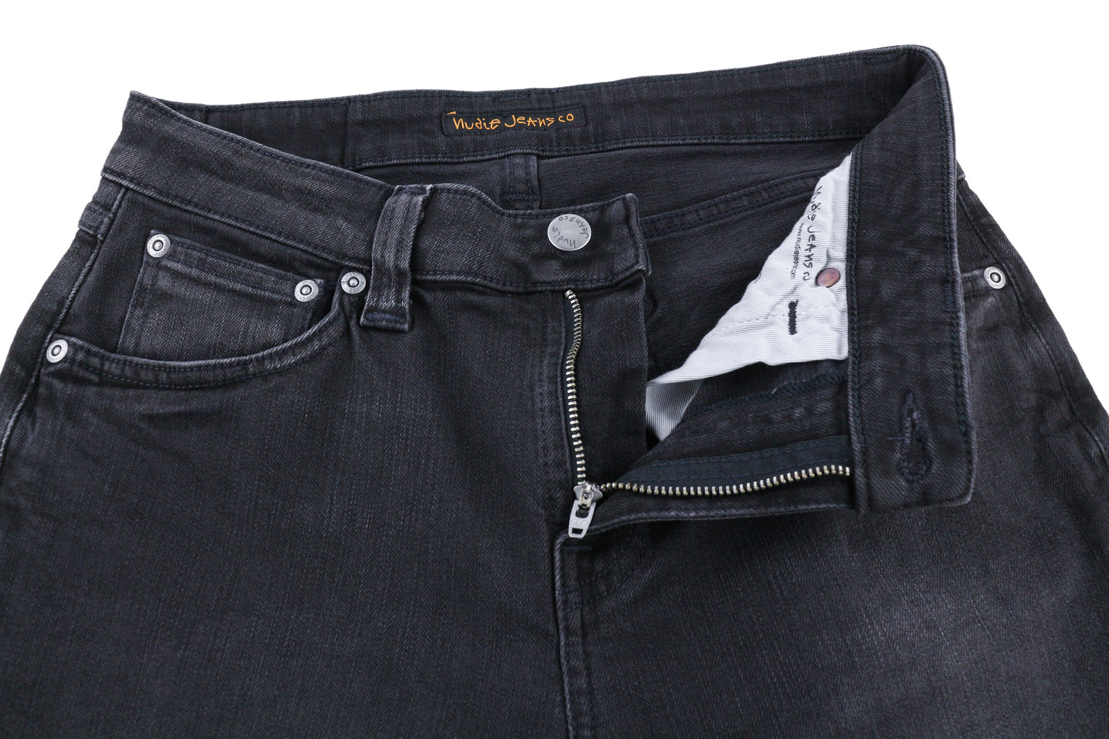 NUDIE Skinny Lin Used Black Men Jeans W29/L32 Zip Fly Organic Cotton Faded Denim