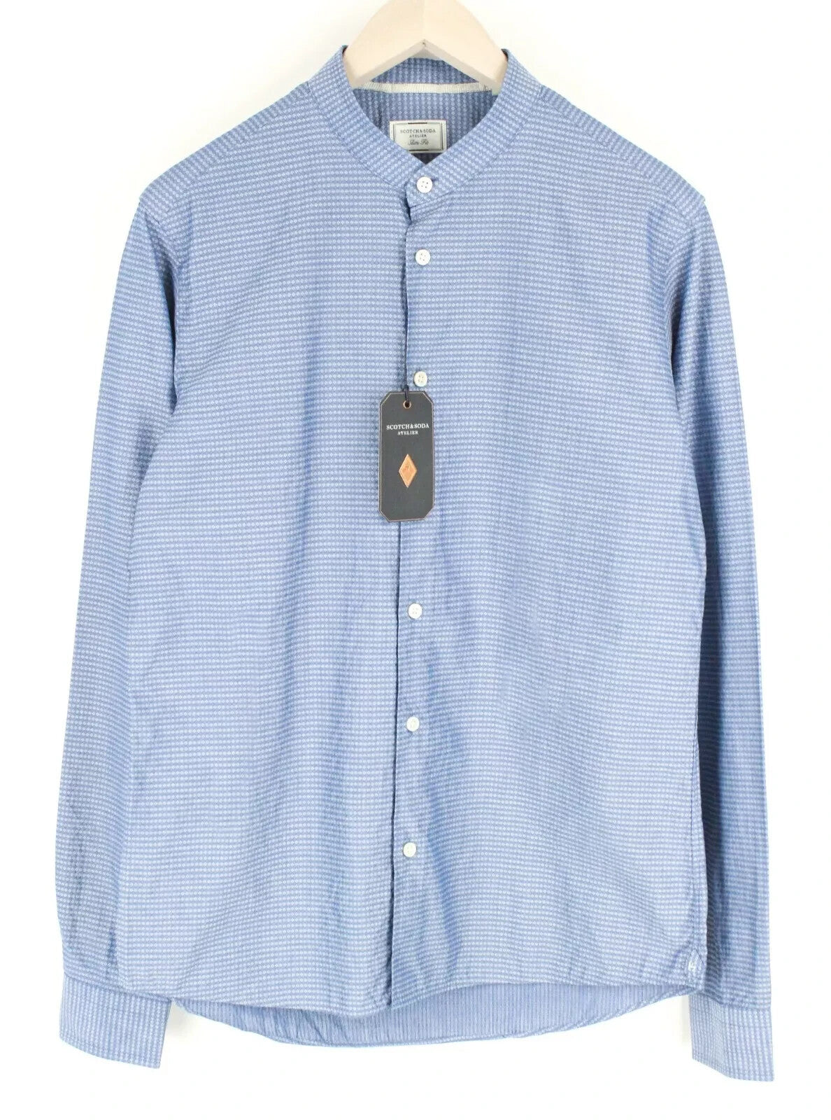 SCOTCH & SODA Atelier Mens Shirt 40/ 15 3/4 Blue Band Collar Pattern
