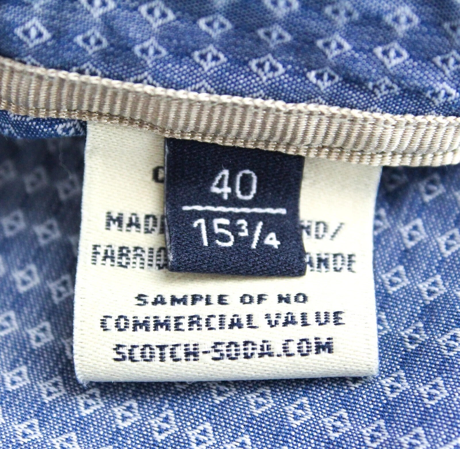 SCOTCH & SODA Atelier Mens Shirt 40/ 15 3/4 Blue Band Collar Pattern