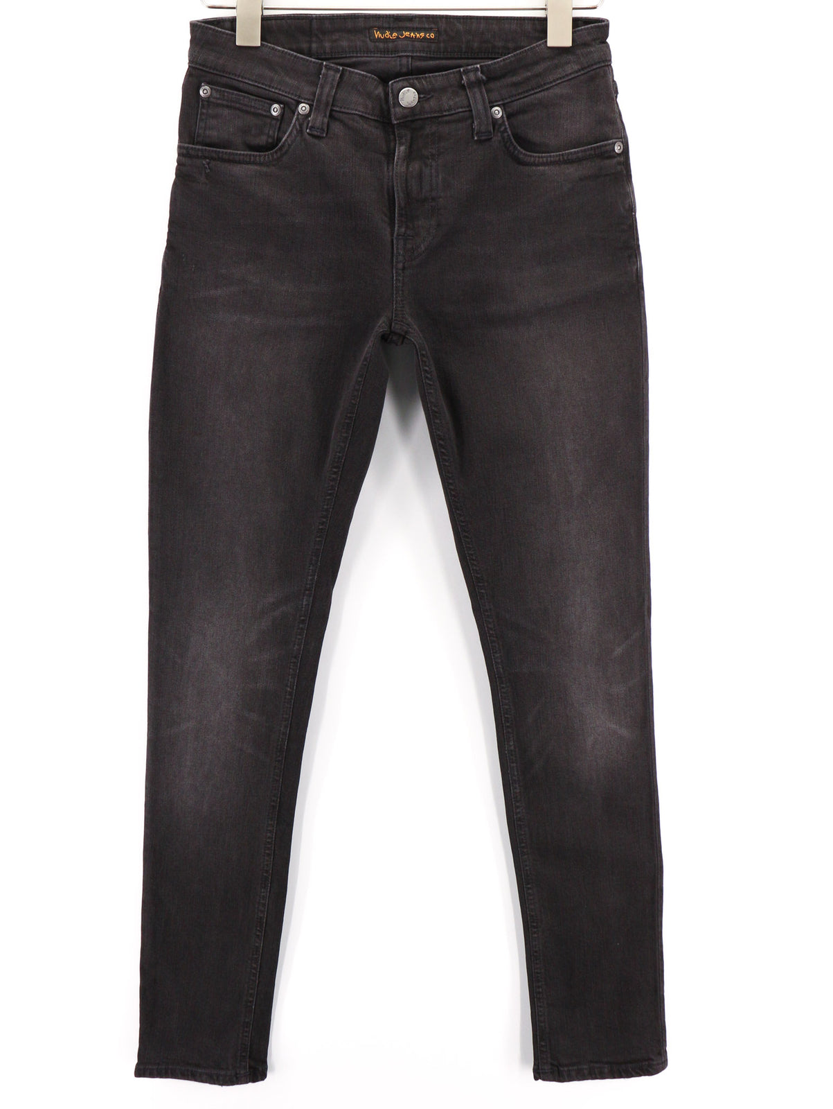 NUDIE Skinny Lin Used Black Men Jeans W29/L32 Faded Cotton Stretch Zip Casual