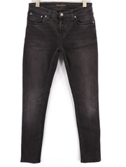 NUDIE Skinny Lin Used Black Men Jeans W29/L32 Faded Cotton Stretch Zip Casual