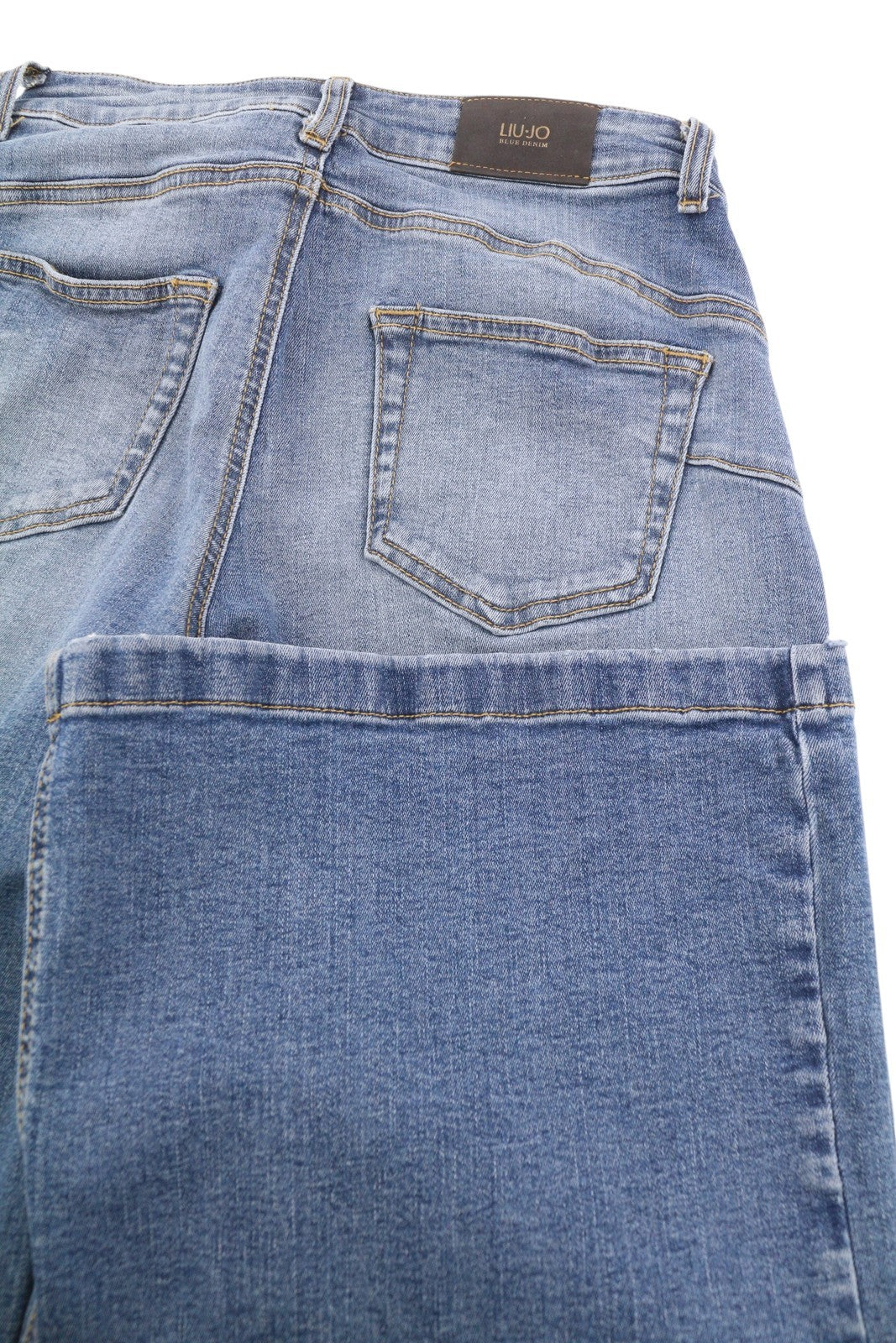 LIU JO Flare Pock Women Jeans W28 High Waist Patch Pockets Washed Denim Blue