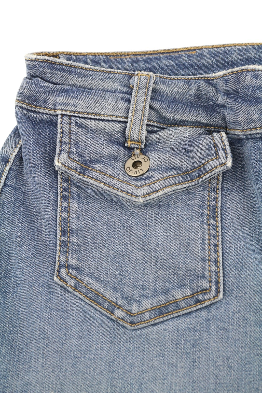 LIU JO Flare Pock Women Jeans W28 High Waist Patch Pockets Washed Denim Blue