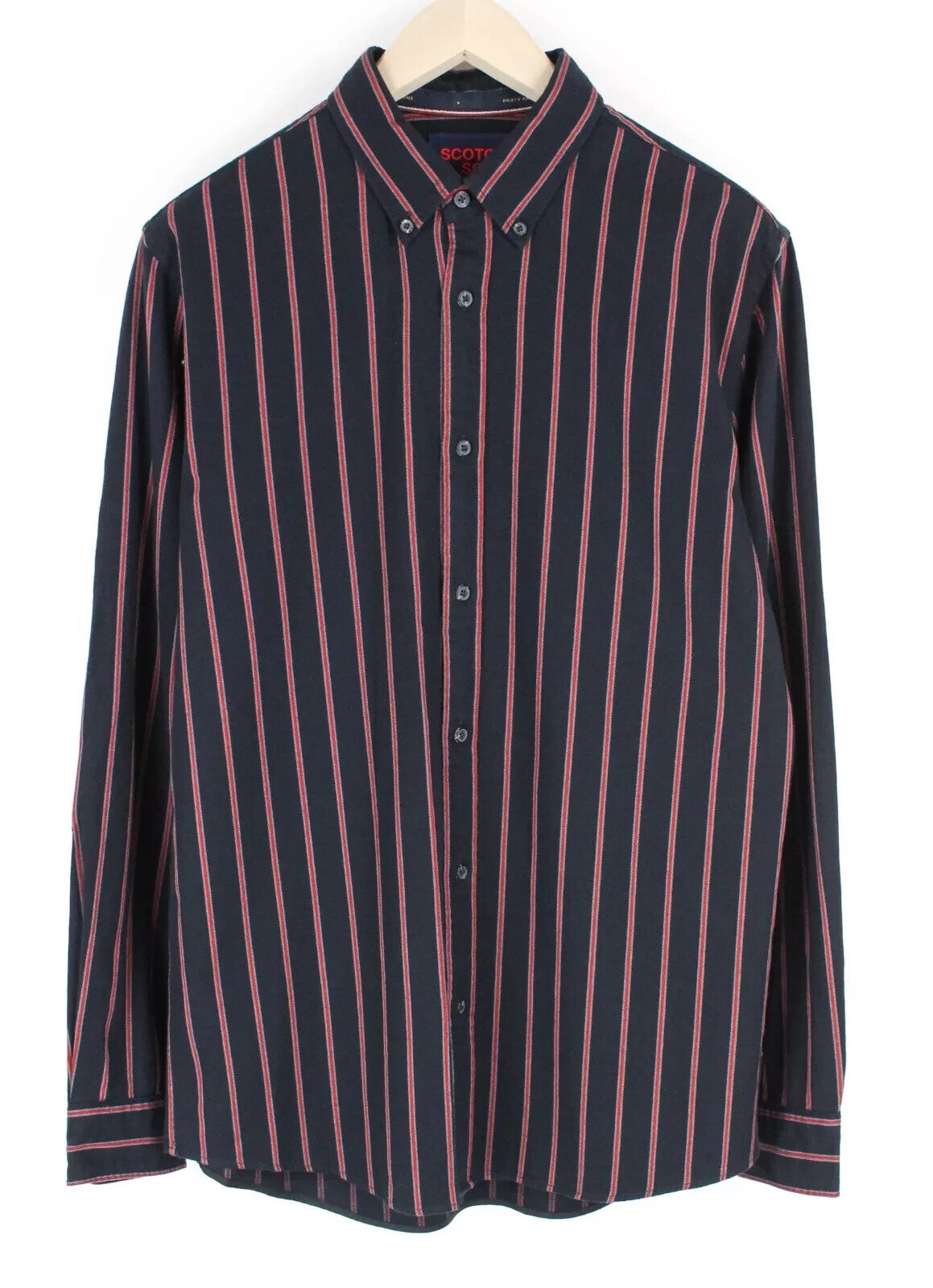 SCOTCH & SODA  Couture Mens Shirt ~XL Navy Pink Cotton Wool Striped Stretch