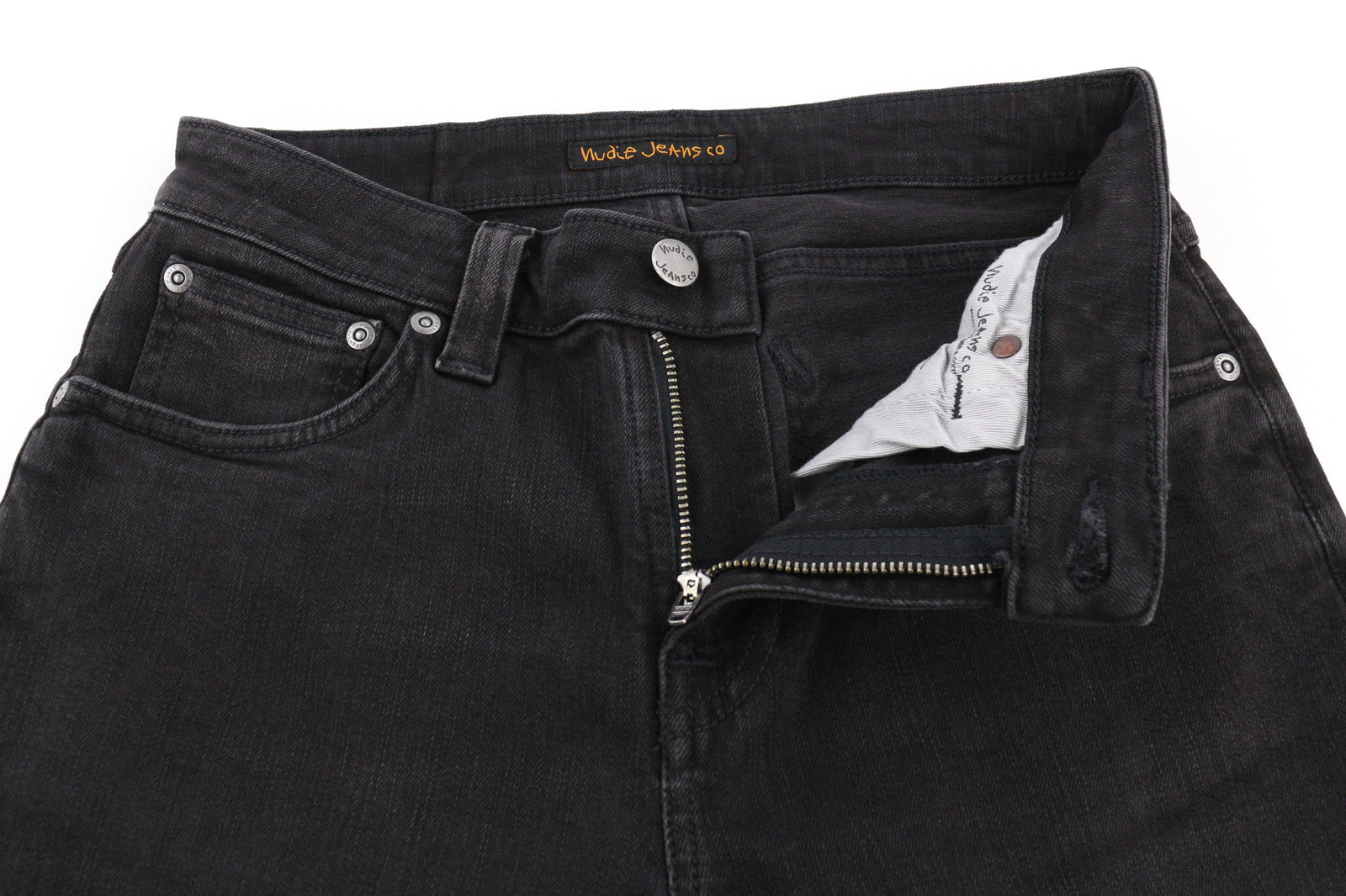 NUDIE Skinny Lin Used Black Men Jeans W29/L32 Zip Organic Cotton Stretch Dark