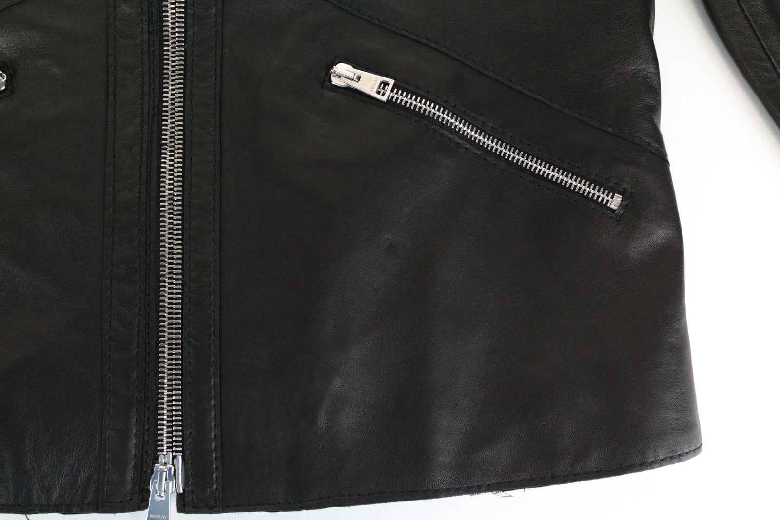 REPLAY Men's Jacket S Black Leather Single Zipped RRP€399