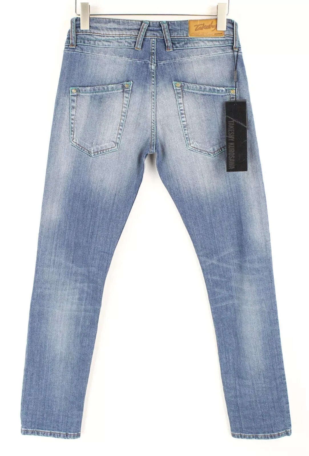 TAKESHY KUROSAWA Power vyriški džinsai W34 Slim skalbti tamprūs medvilniniai mėlyni 