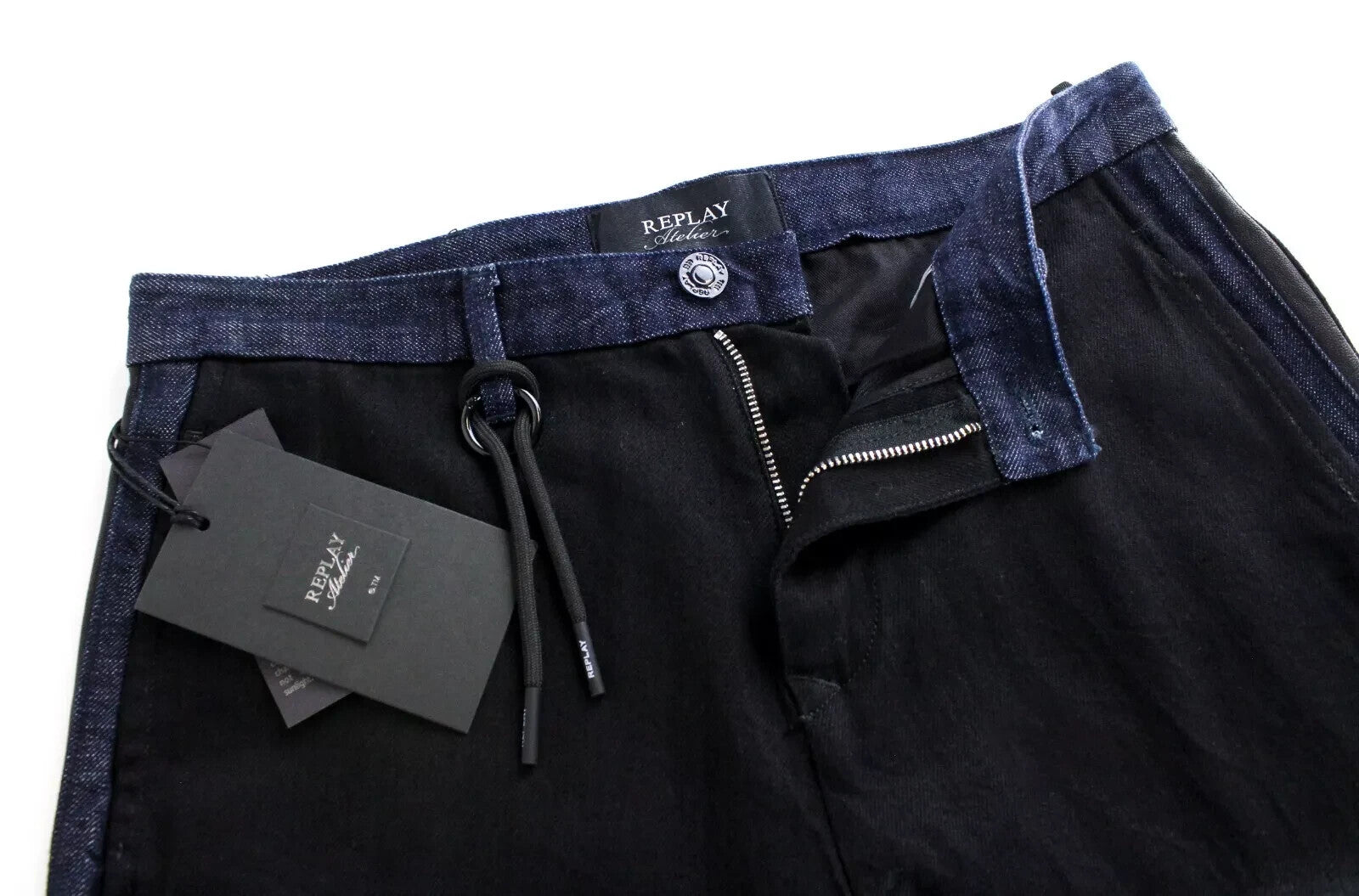 REPLAY Atelier Mens Jeans W30/L30 Slim  Black Blue Cotton Slit Pocket