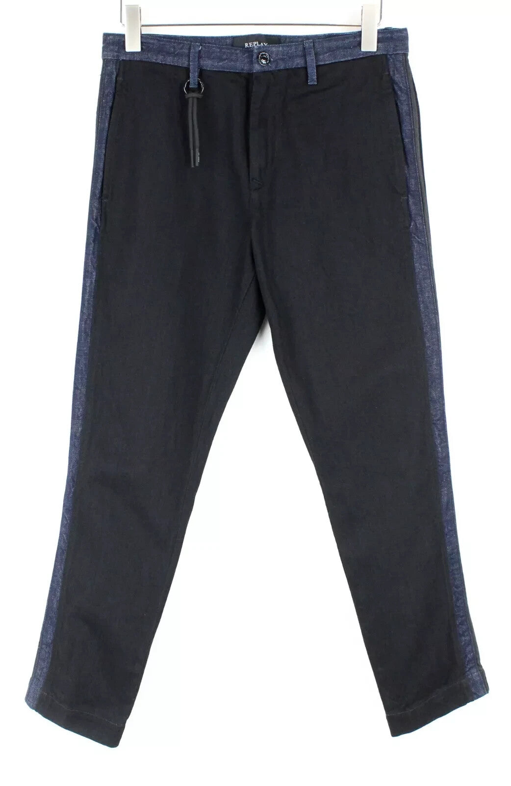 REPLAY Atelier vyriški džinsai W31/L30 Slim juodi mėlyni medvilniniai su kišenėmis 