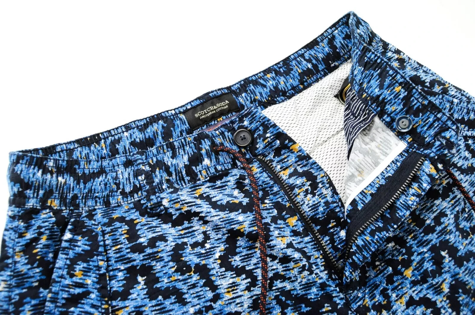 SCOTCH & SODA Patterned Shorts W31 Men Blue Drawstring Cotton Stretch Ams Style