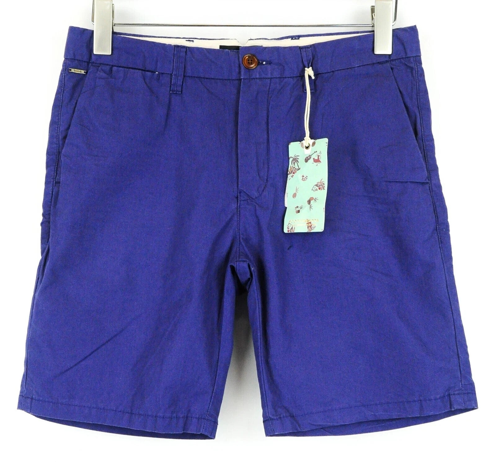 SCOTCH & SODA Summer Shorts W29 Men Blue Slit Pocket Pure Cotton Ams Couture