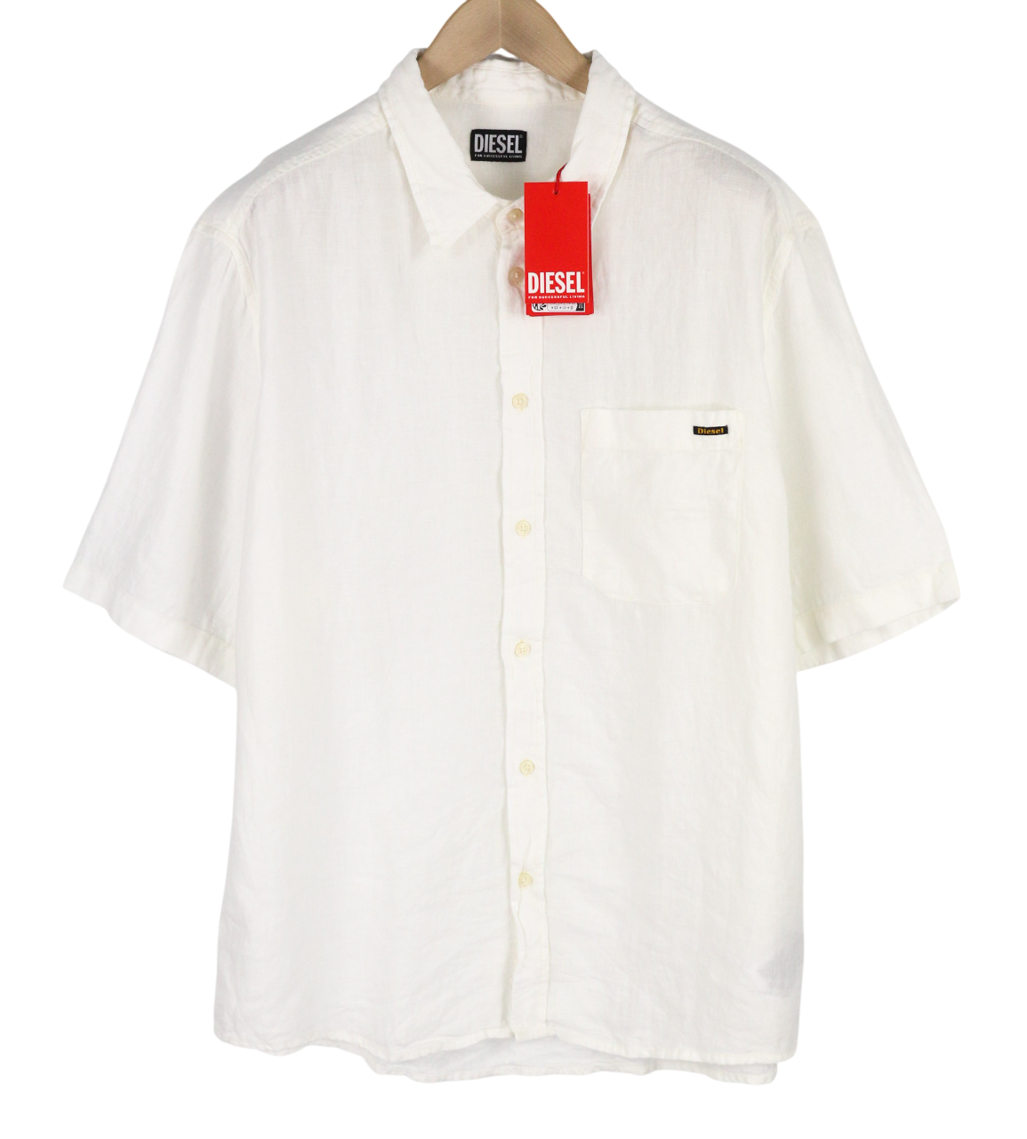 DIESEL S-Umbe-Sslab Mens Shirt XL White Linen Short Sleeve Spread Neck RRP€150