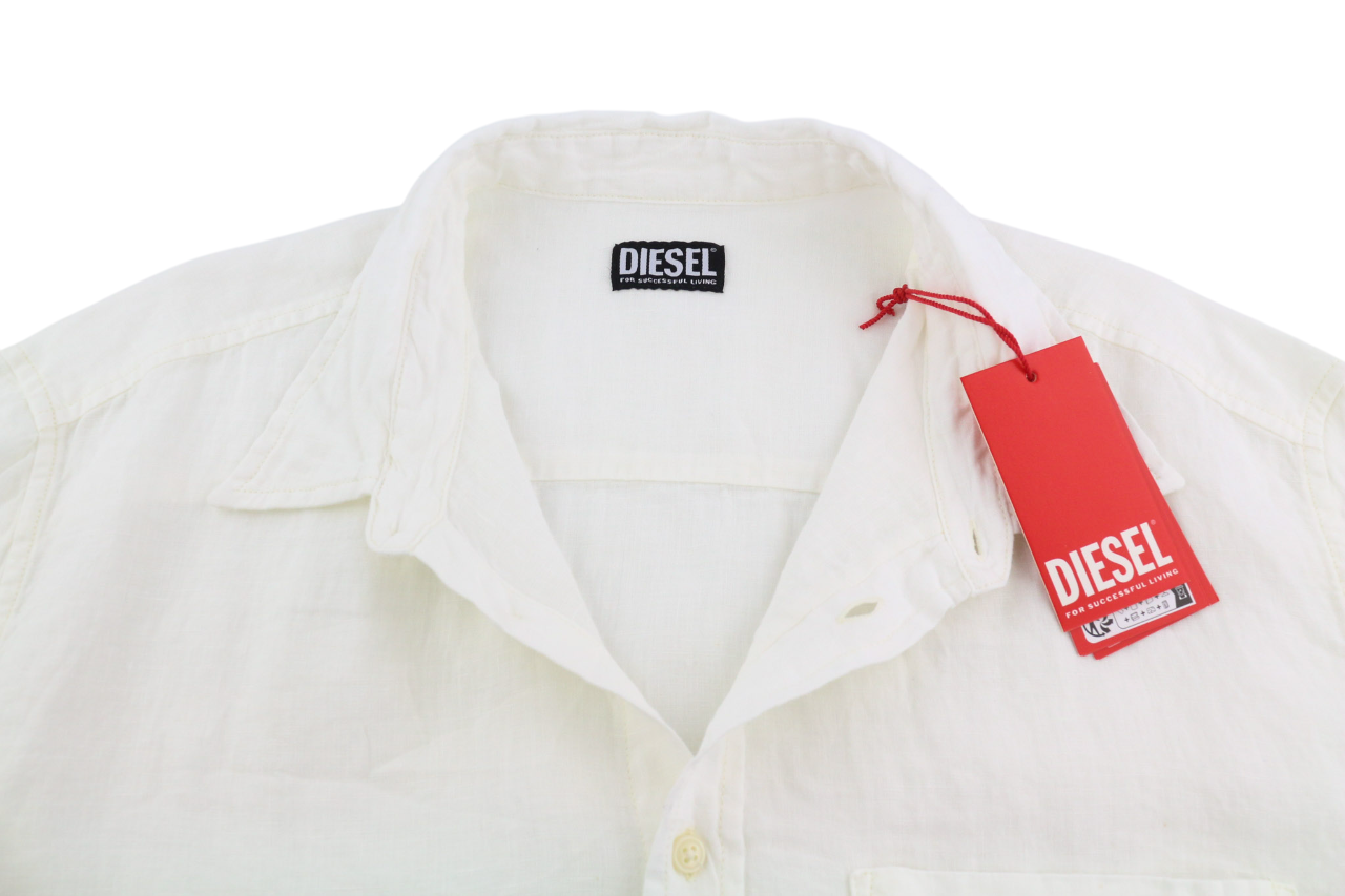 DIESEL S-Umbe-Sslab Mens Shirt XL White Linen Short Sleeve Spread Neck RRP€150