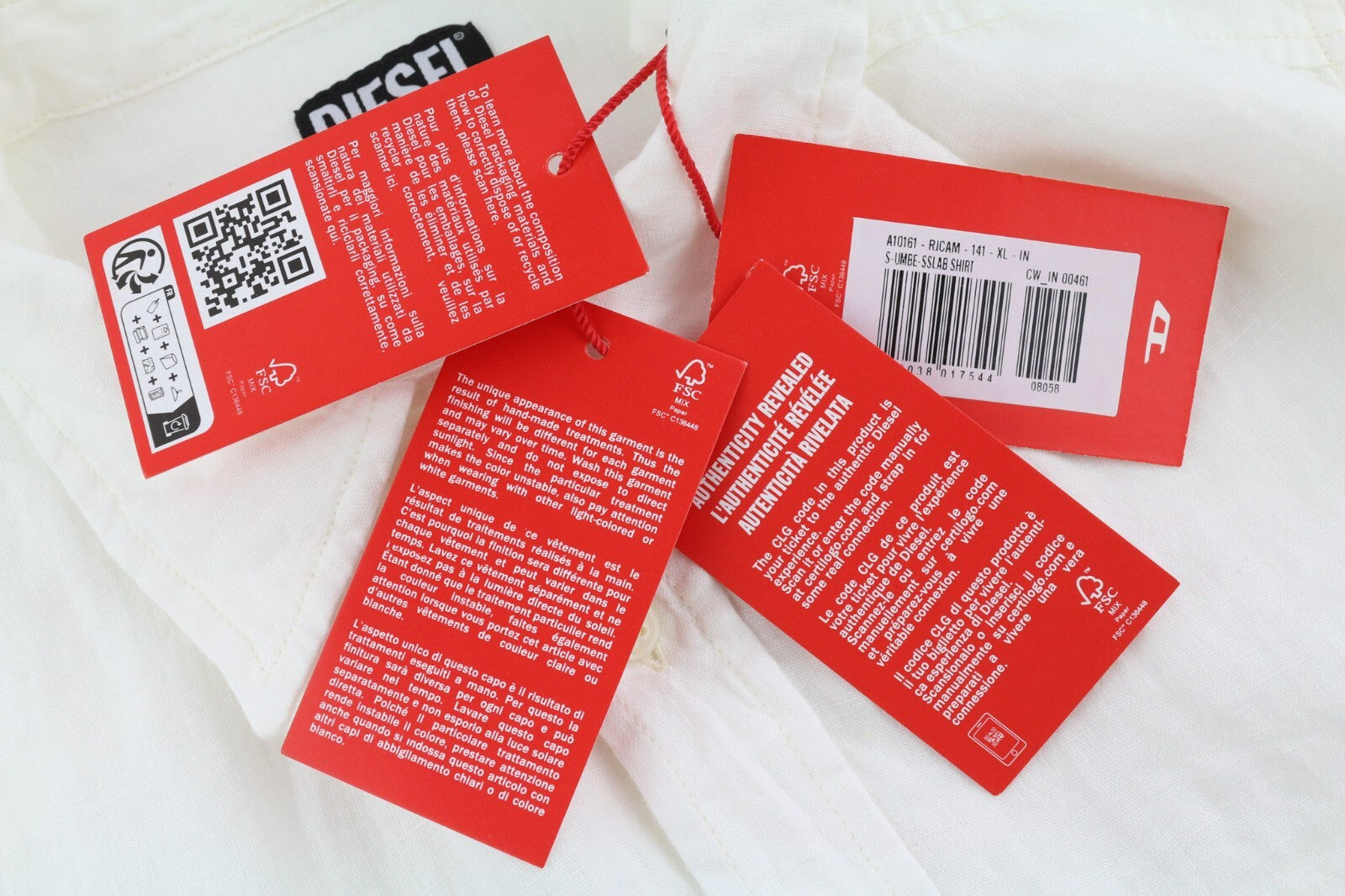 DIESEL S-Umbe-Sslab Mens Shirt XL White Linen Short Sleeve Spread Neck RRP€150