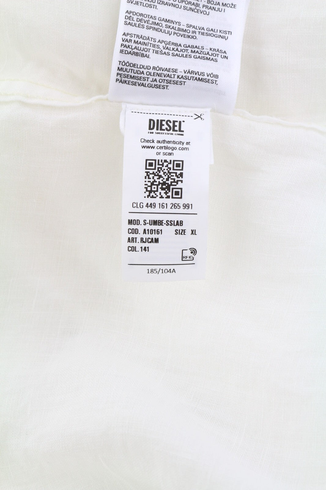 DIESEL S-Umbe-Sslab Mens Shirt XL White Linen Short Sleeve Spread Neck RRP€150