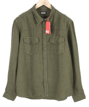 DIESEL S-East-Long-Lin Mens Shirt L Olive Green Linen Spread Neck RRP€175