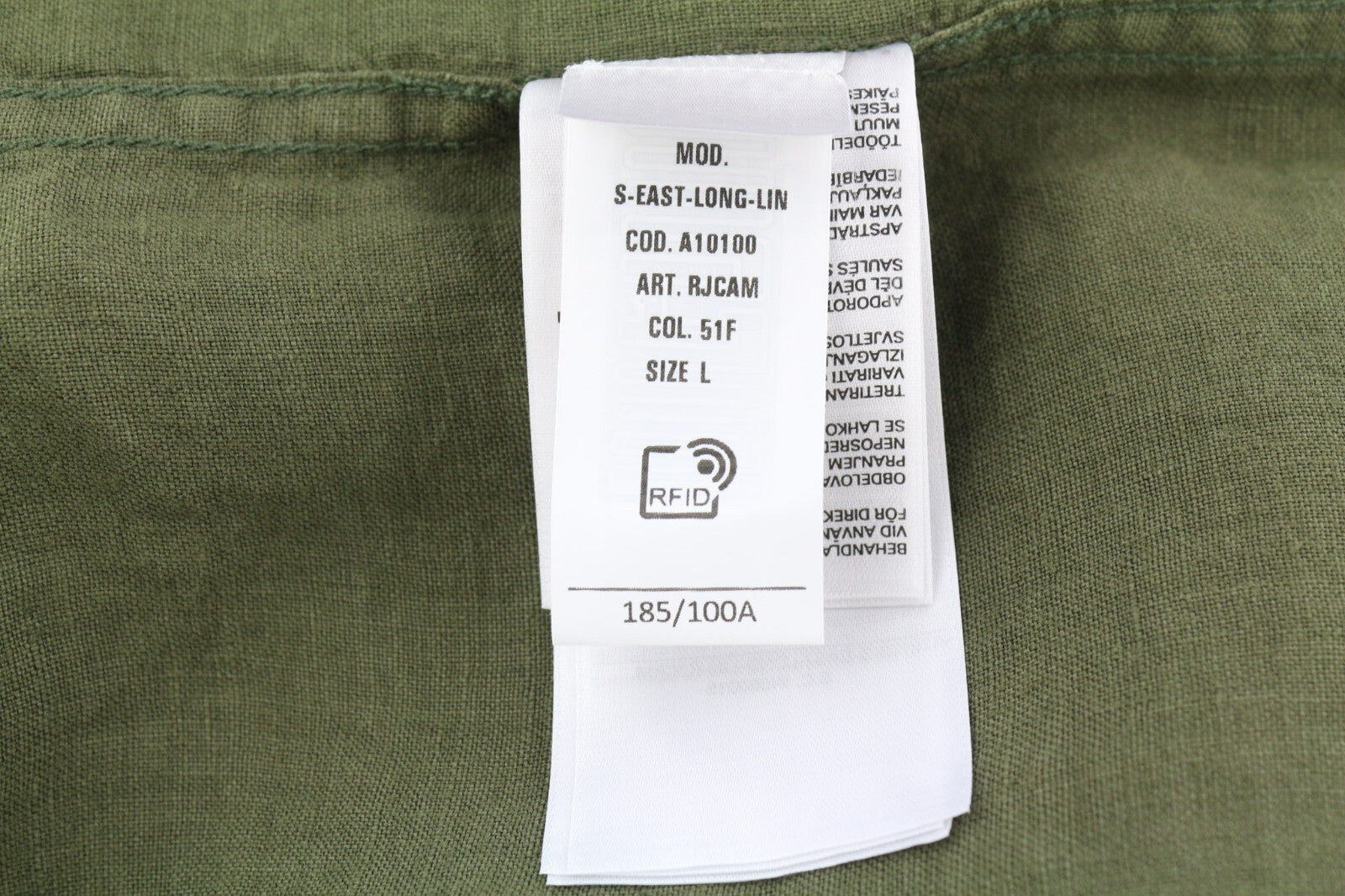 DIESEL S-East-Long-Lin Mens Shirt L Olive Green Linen Spread Neck RRP€175