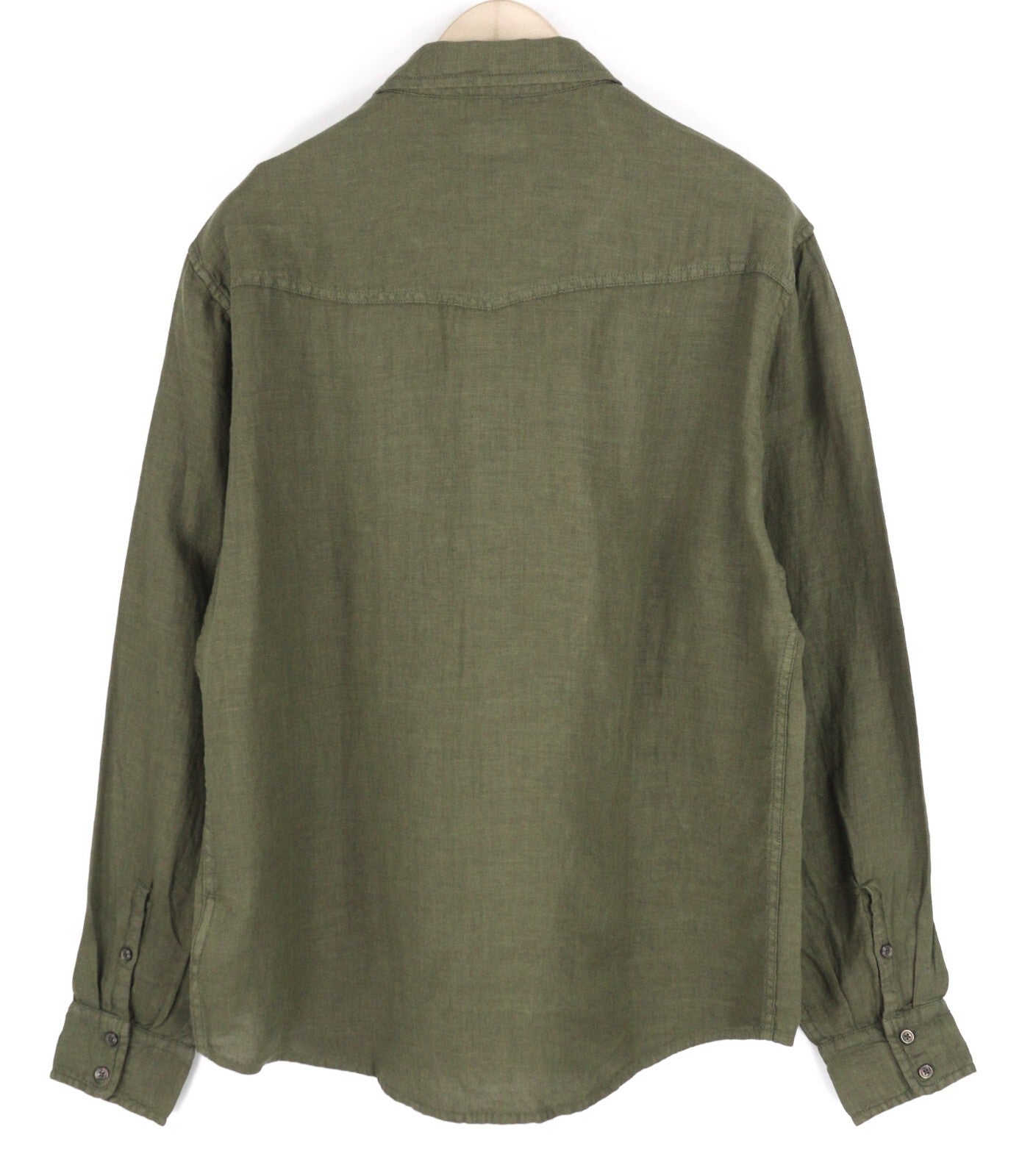 DIESEL S-East-Long-Lin Mens Shirt L Olive Green Linen Spread Neck RRP€175
