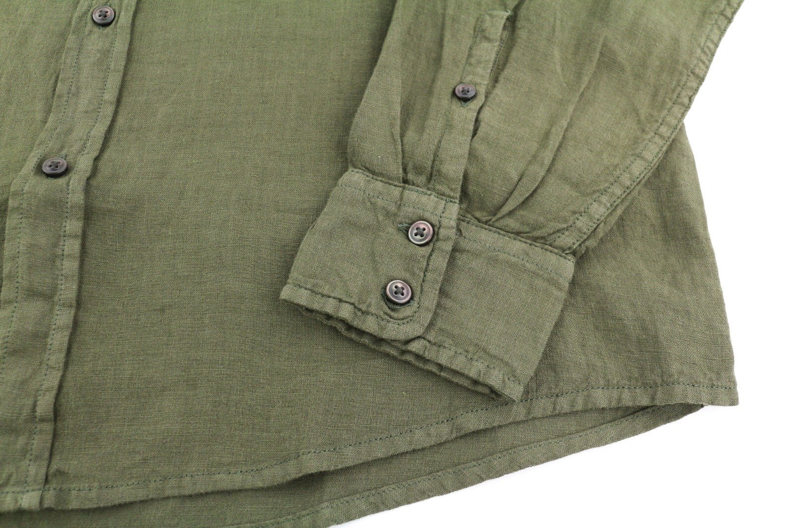 DIESEL S-East-Long-Lin Mens Shirt L Olive Green Linen Spread Neck RRP€175