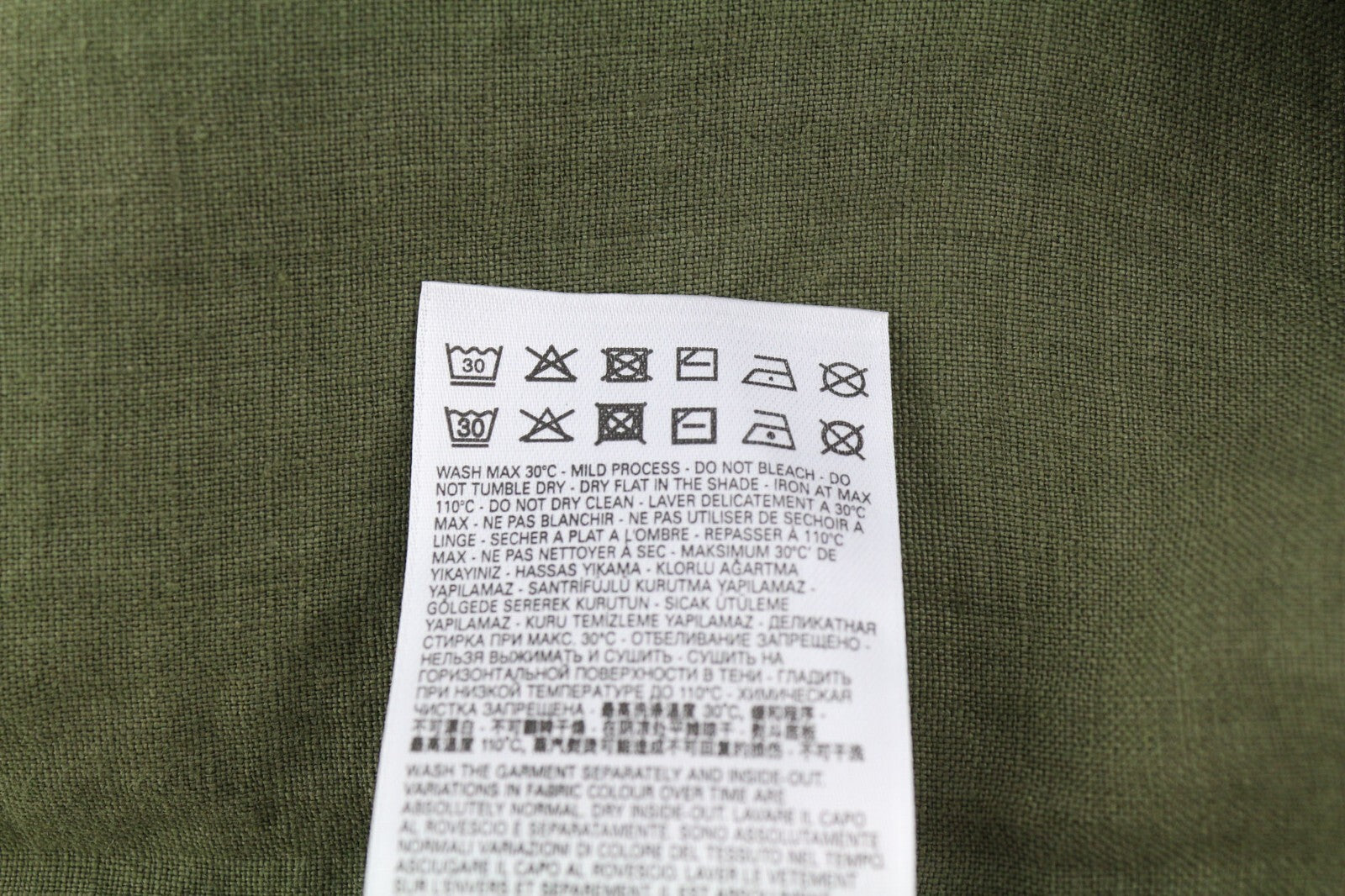 DIESEL S-East-Long-Lin Mens Shirt L Olive Green Linen Spread Neck RRP€175