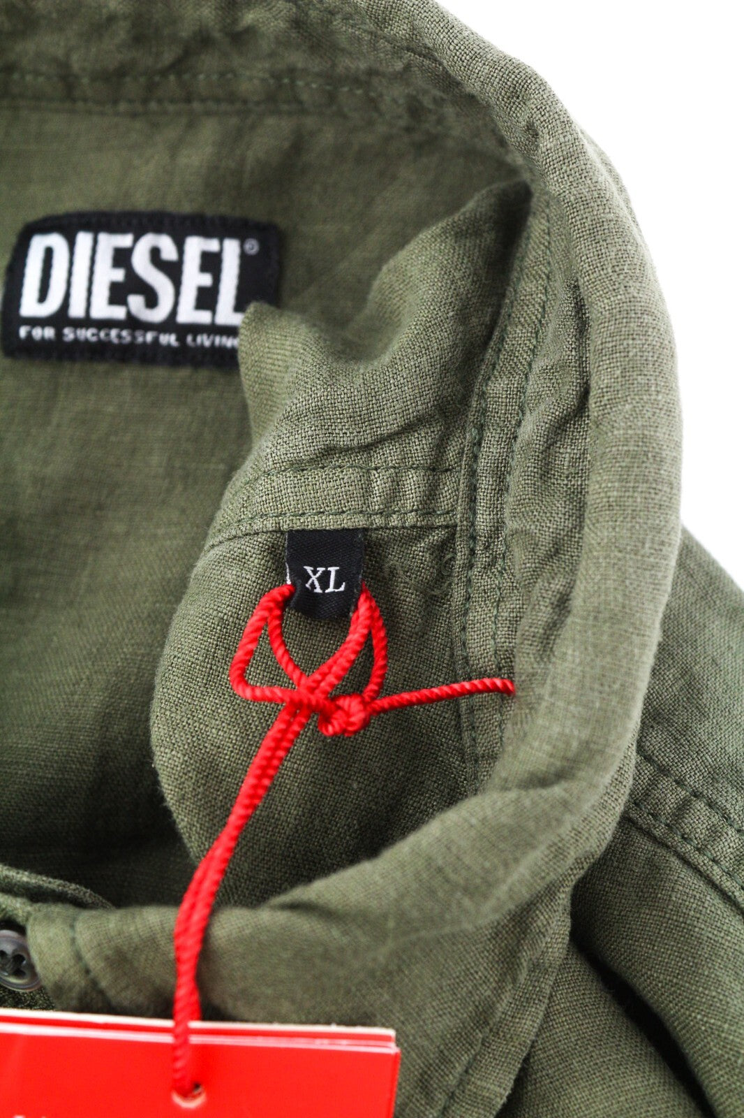 DIESEL S-East-Long-Lin Mens Shirt XL Olive Green Linen Buttoned RRP175